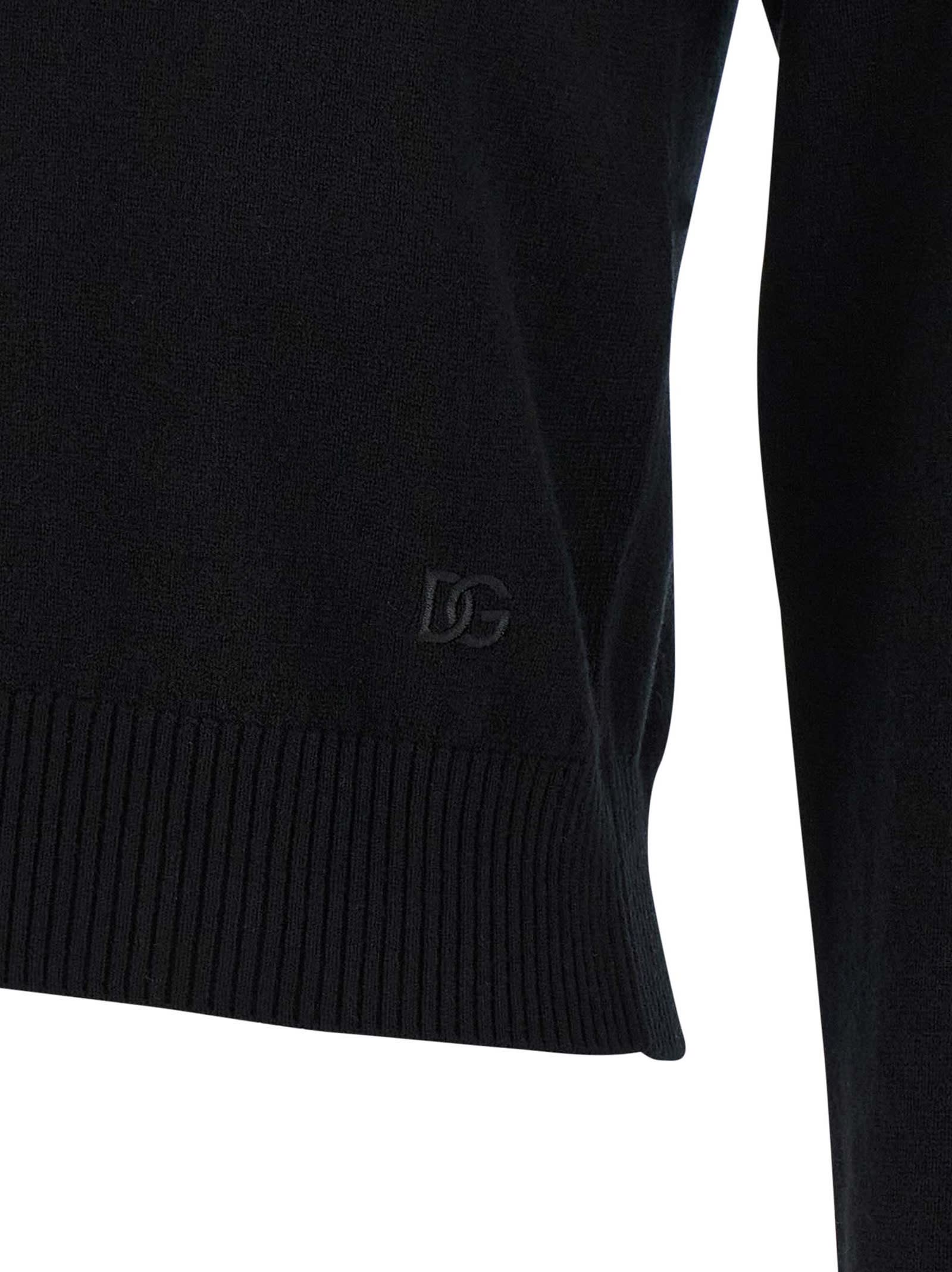 Dolce & Gabbana Polo-style Cashmere Sweater With V-neck In Black