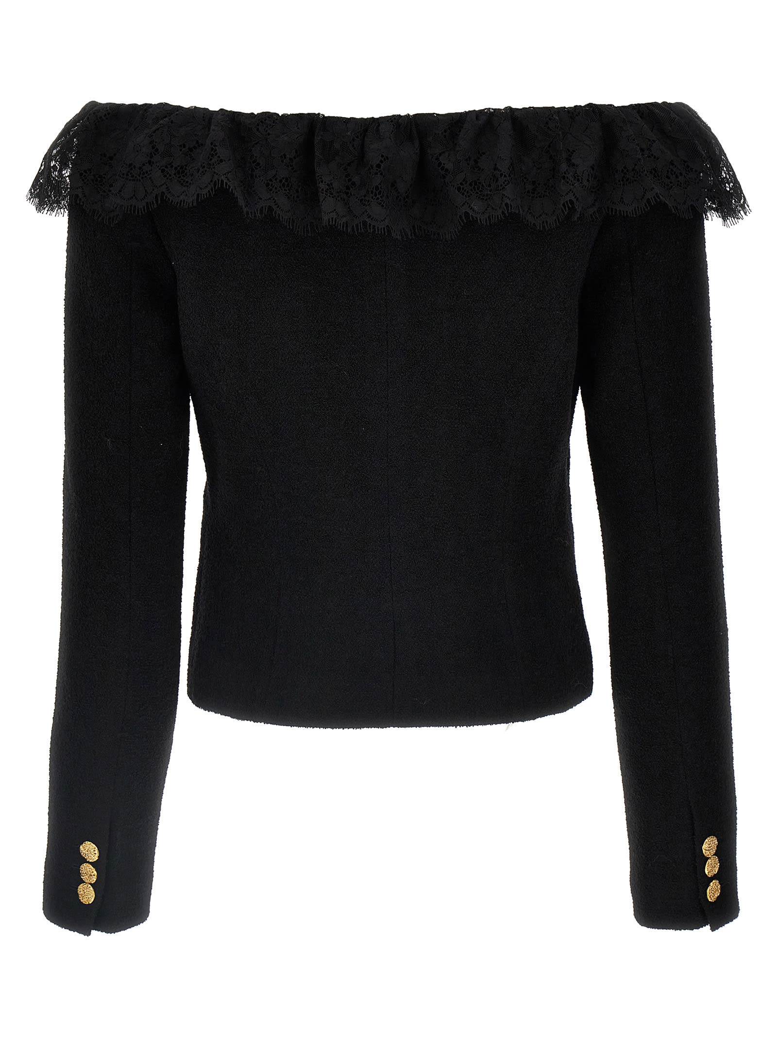 Shop Alessandra Rich Boucle Tweed Short Jacket In Black