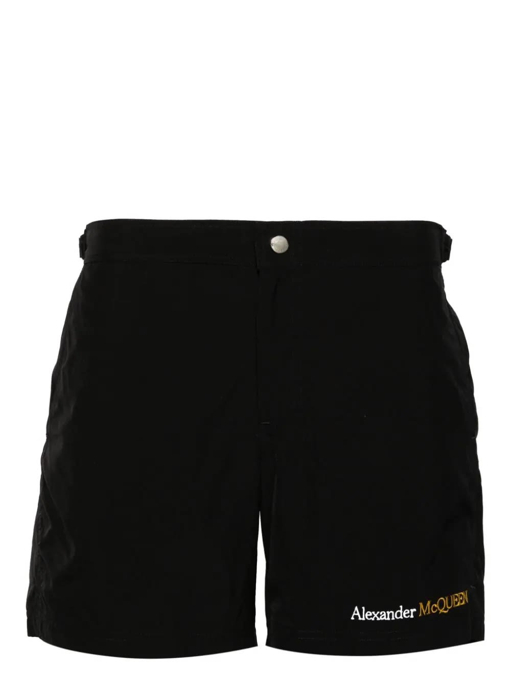 Shop Alexander Mcqueen Black Swimwear With Two-tone Logo