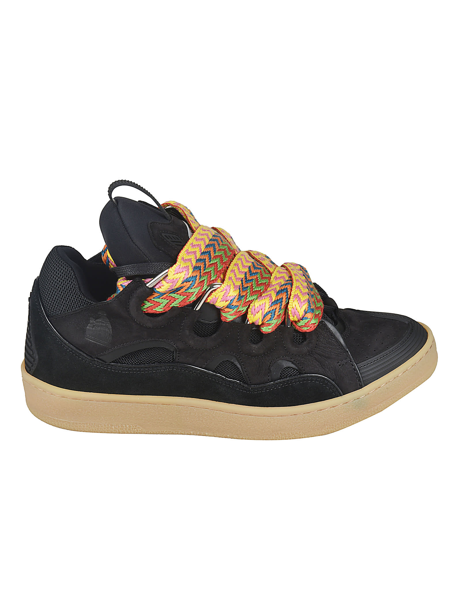 Lanvin Suede Leather Curb Sneakers In Black