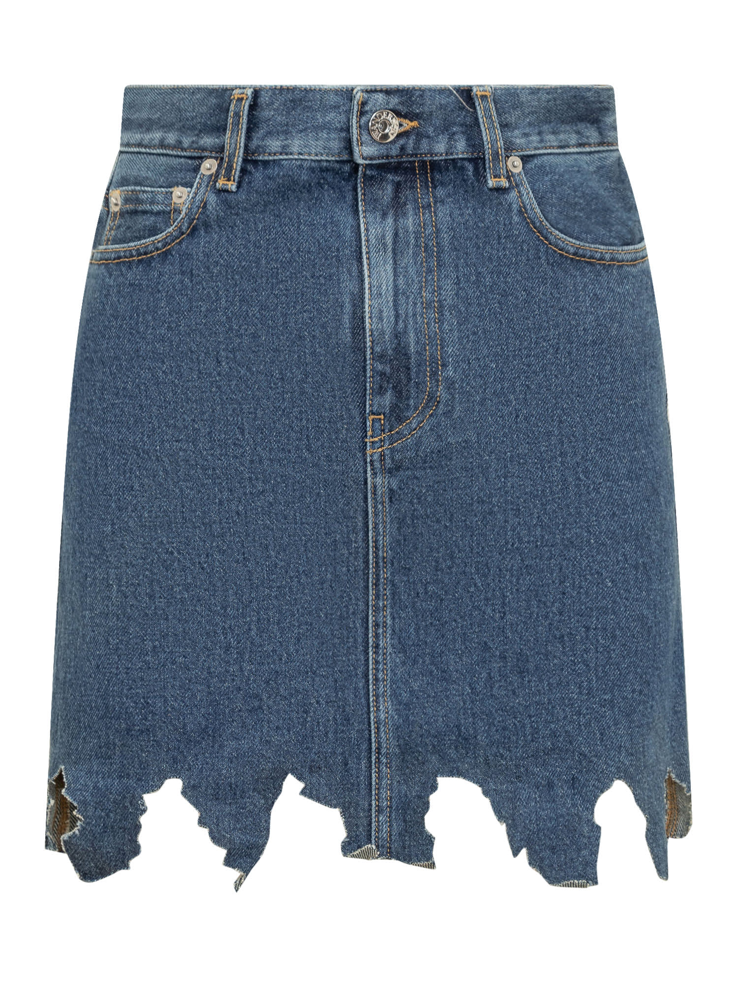 Jw Anderson Lasercut Frayed-hem Denim Skirt