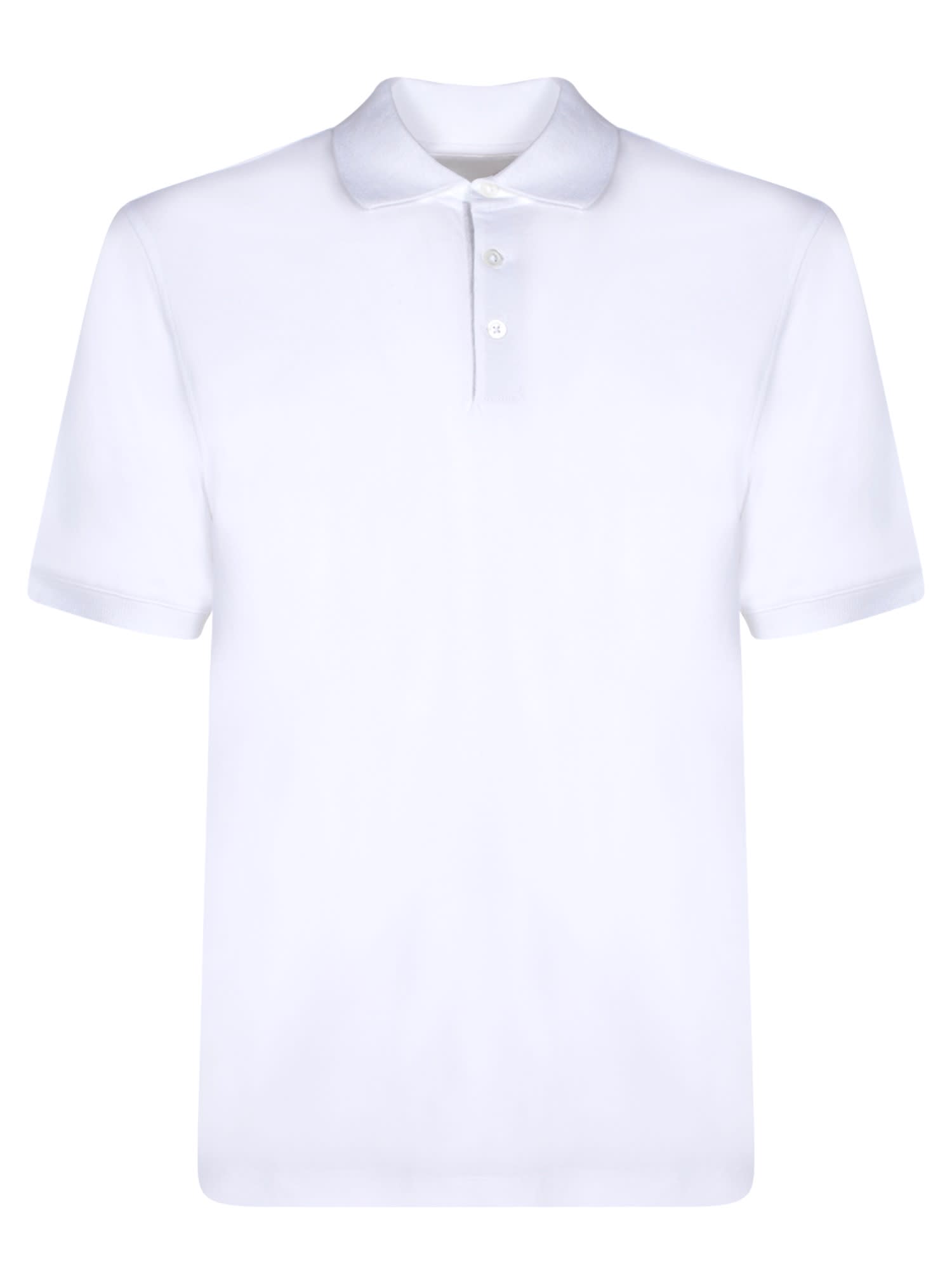Shop Brunello Cucinelli Logo Blue Piquet Polo Shirt In White