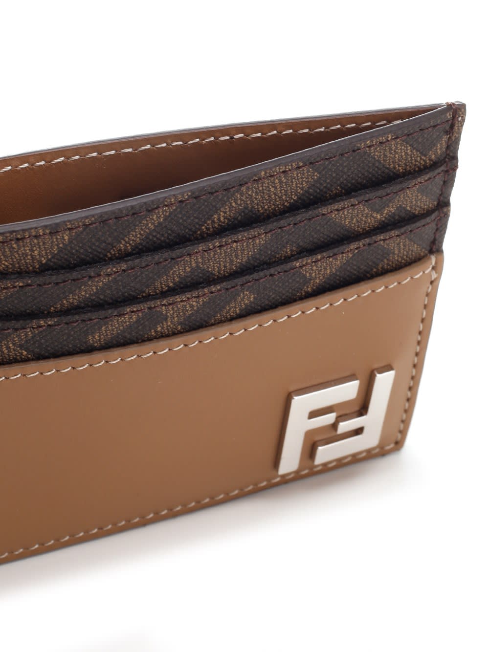 Shop Fendi Ff Squared Card Holder In Sand Tbmr