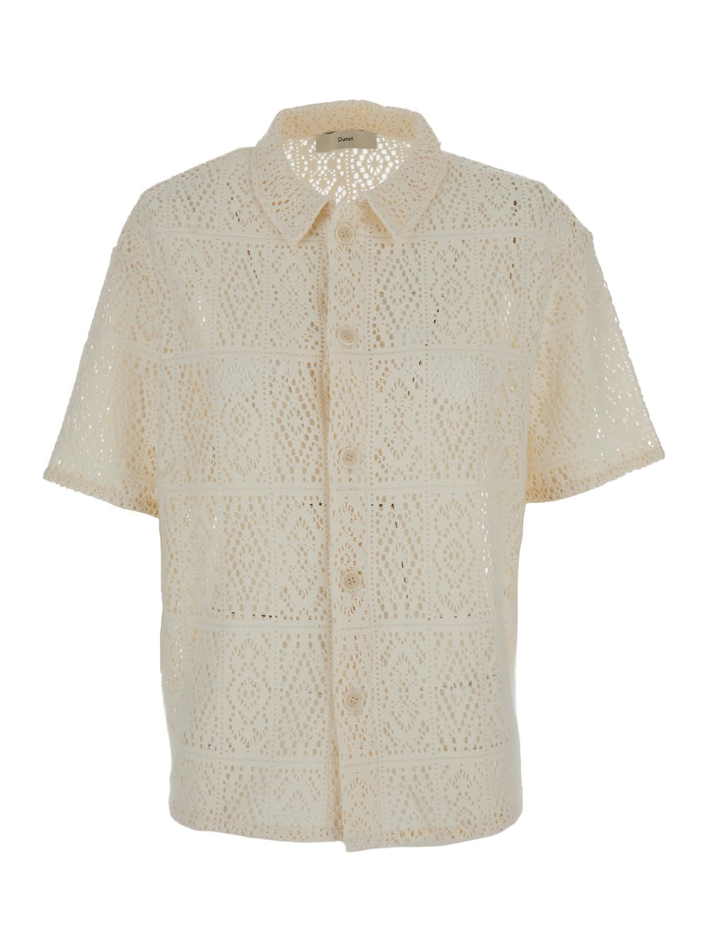 Shop Dunst White Open Knit Work Shirt In Cotton Blend Woman