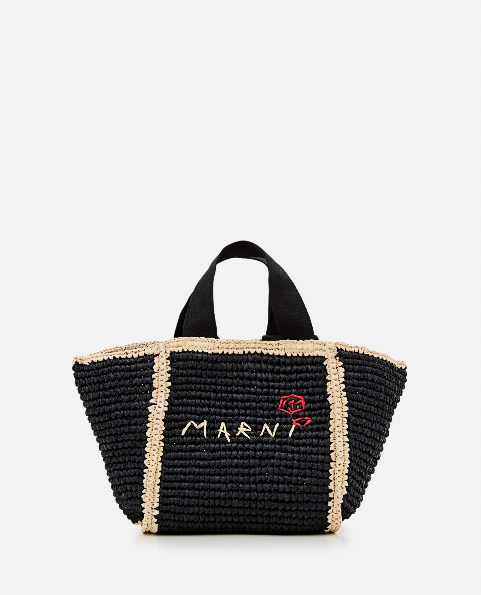 Shop Marni Small Raffia Shopping Bag In Black