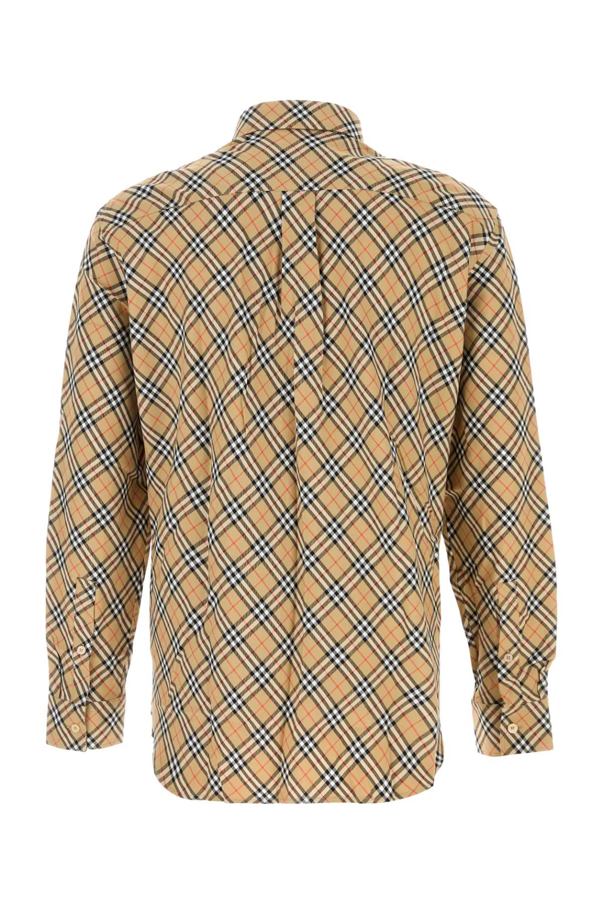 Shop Burberry Embroidered Poplin Shirt In Sandipcheck