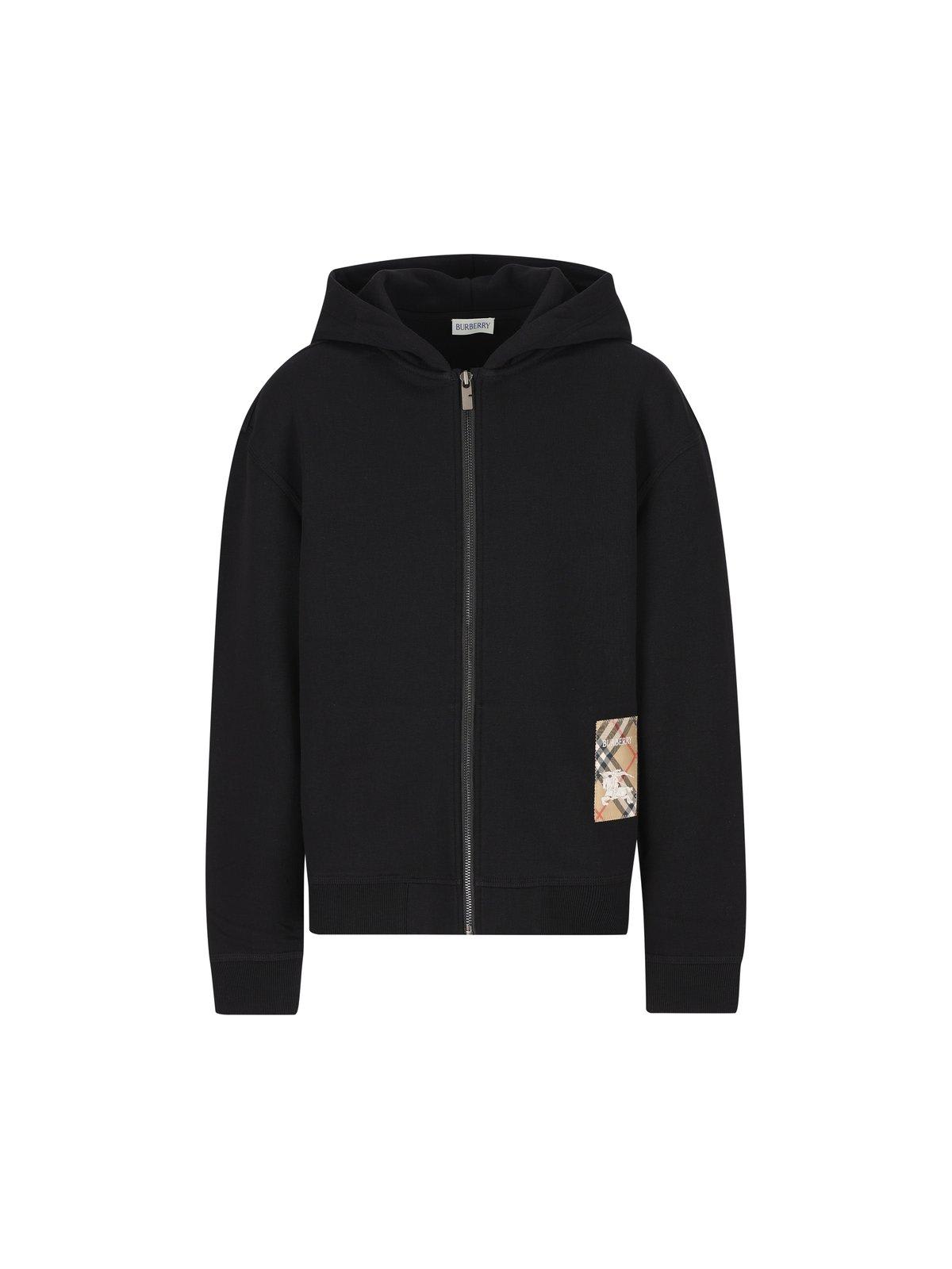 Burberry Check Label Zip Hoodie In Black