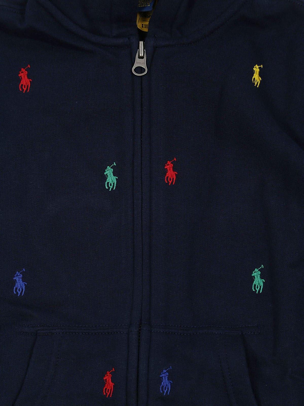 Polo Ralph Lauren Logo-embroidered Zip-up Hoodie In Blu
