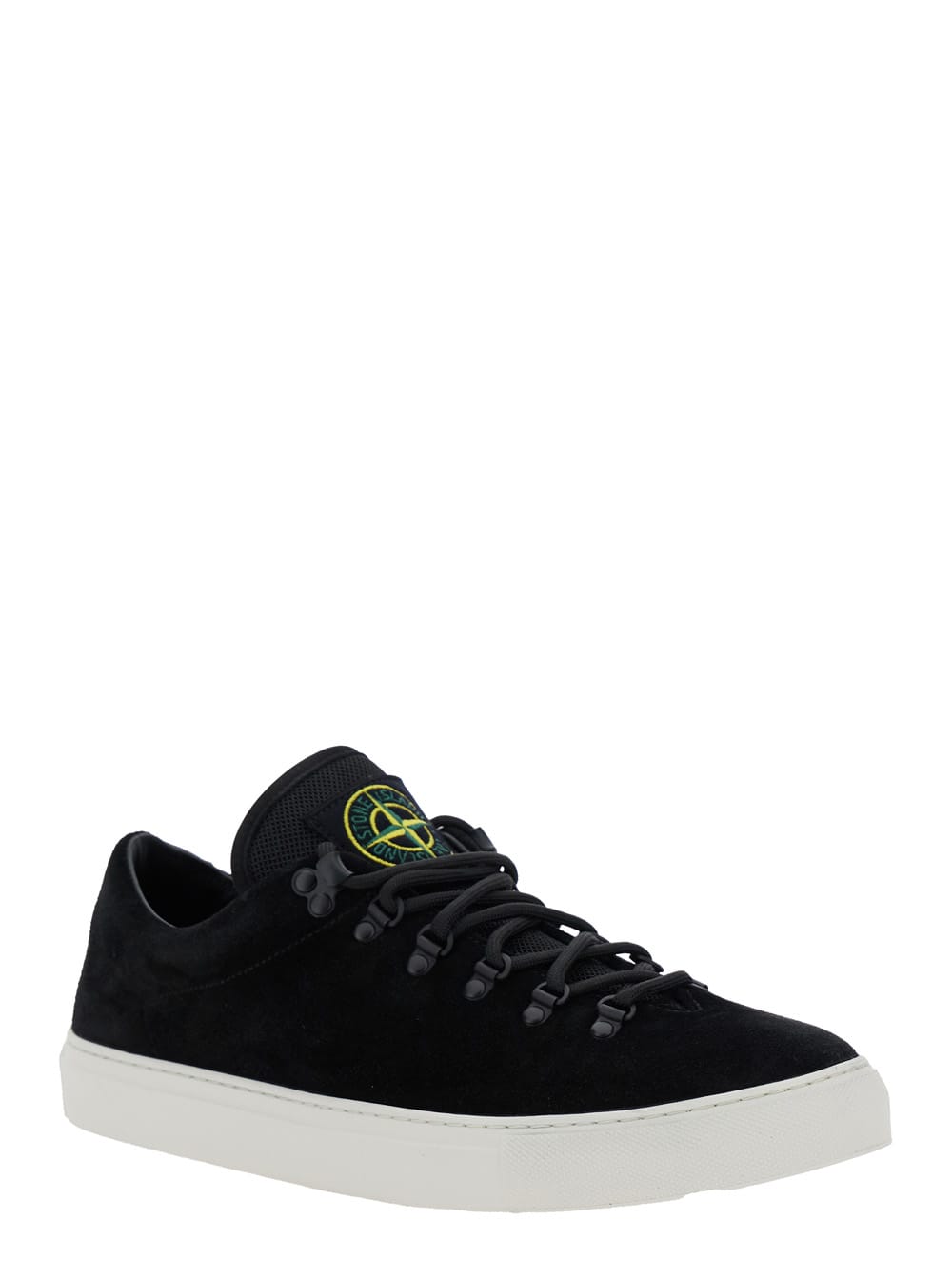 Stone Island Black Low Top Sneakers With Logo Patch On The Tongue In Suede Man In Black