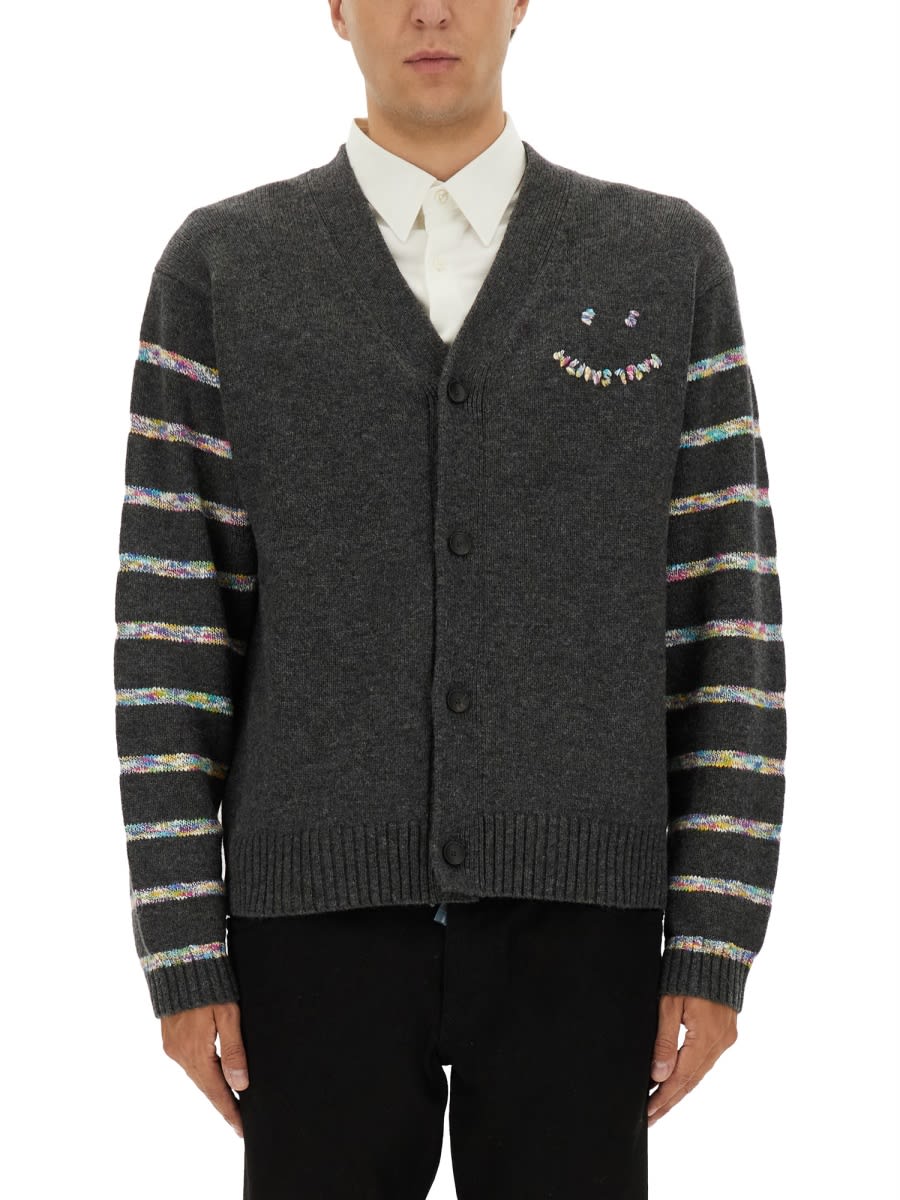 Ps By Paul Smith Button Thru Ps Happy Cardigan In Gray