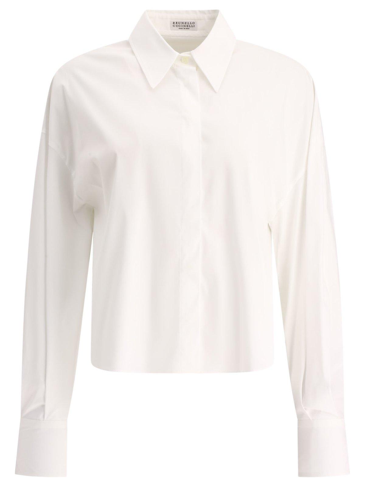 Shop Brunello Cucinelli Long-sleeved Button-up Shirt In White