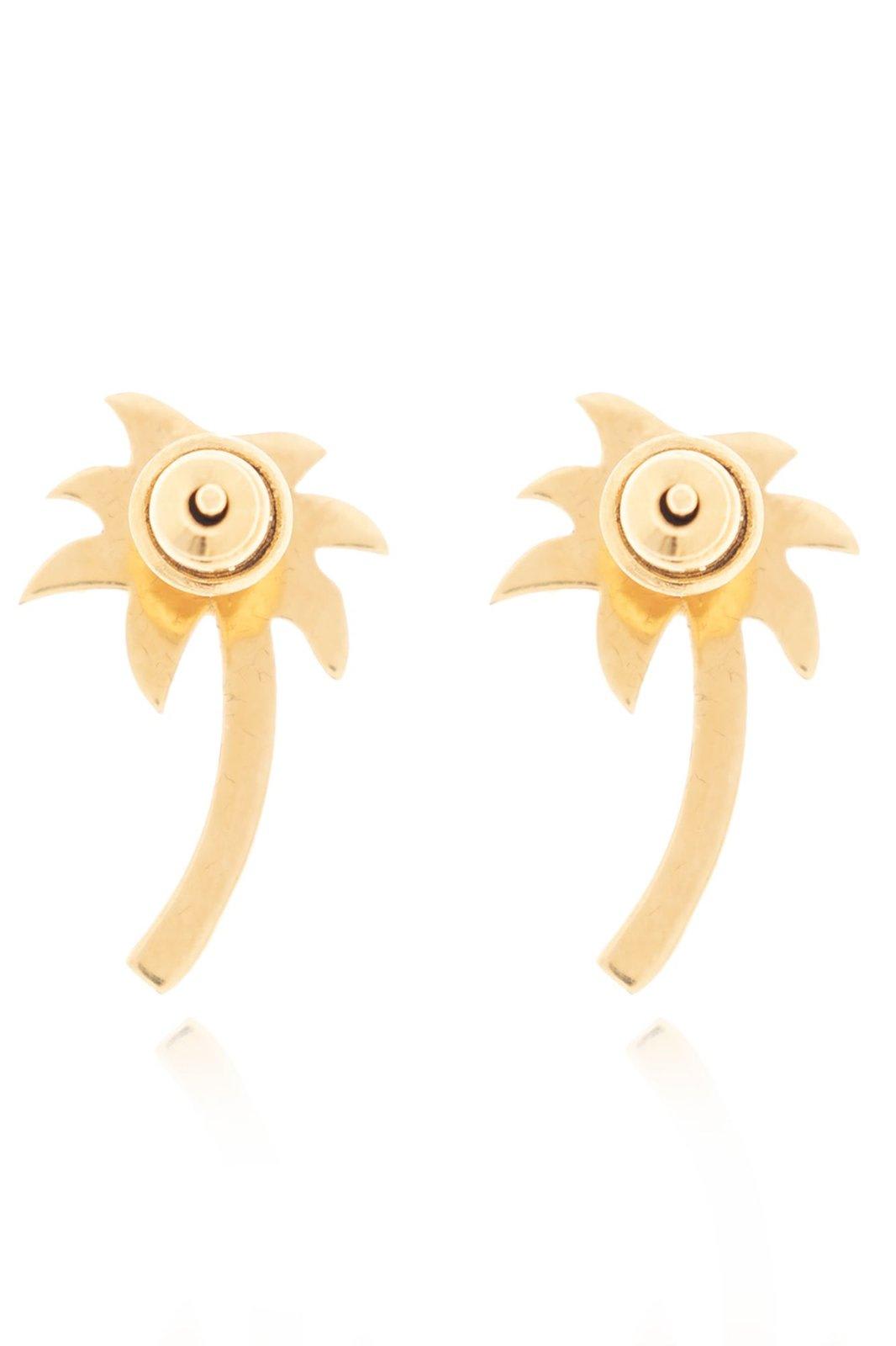 Shop Palm Angels Palm Tree Crystal Embellishment Earrings In Gold