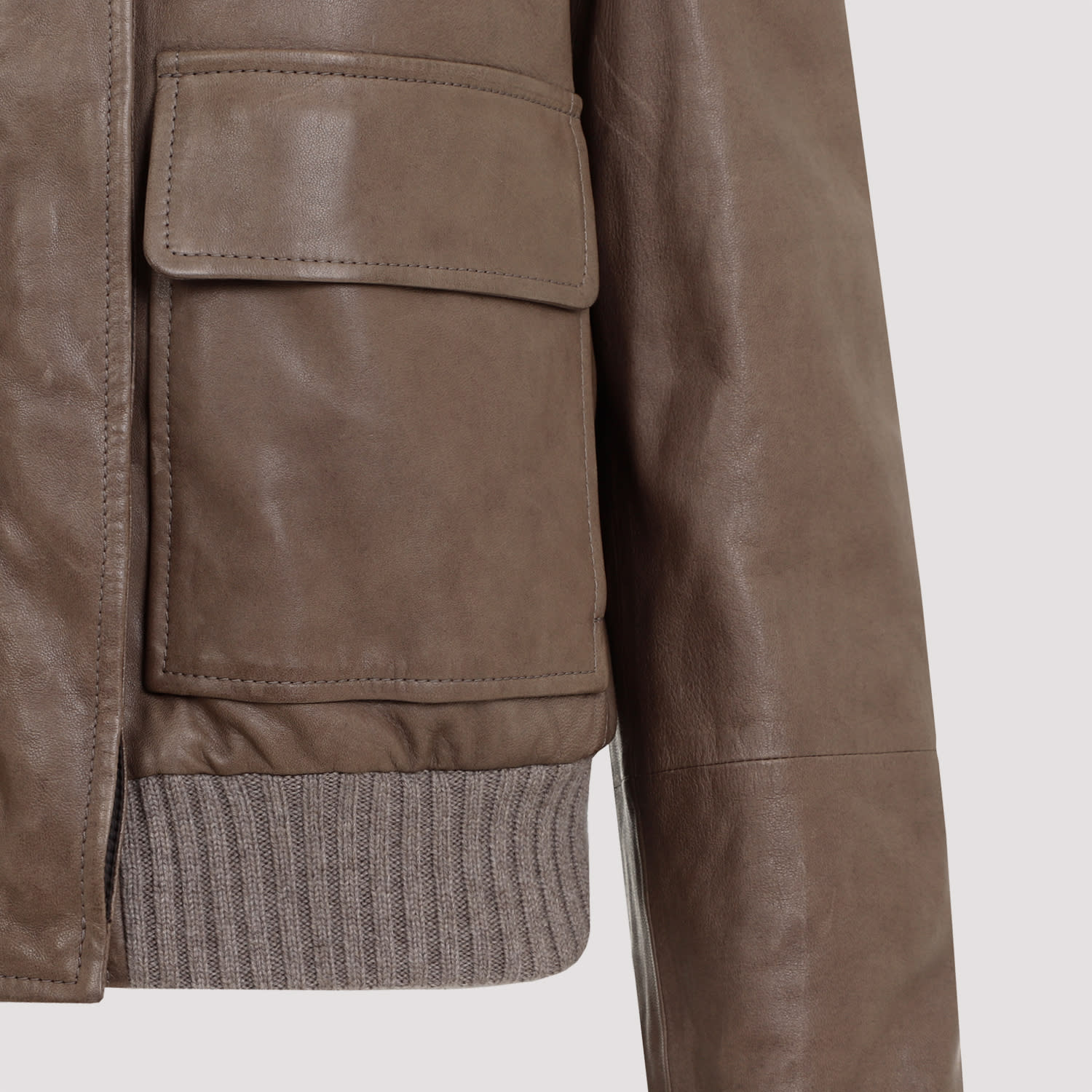 Shop Brunello Cucinelli Leather Jacket In Mud