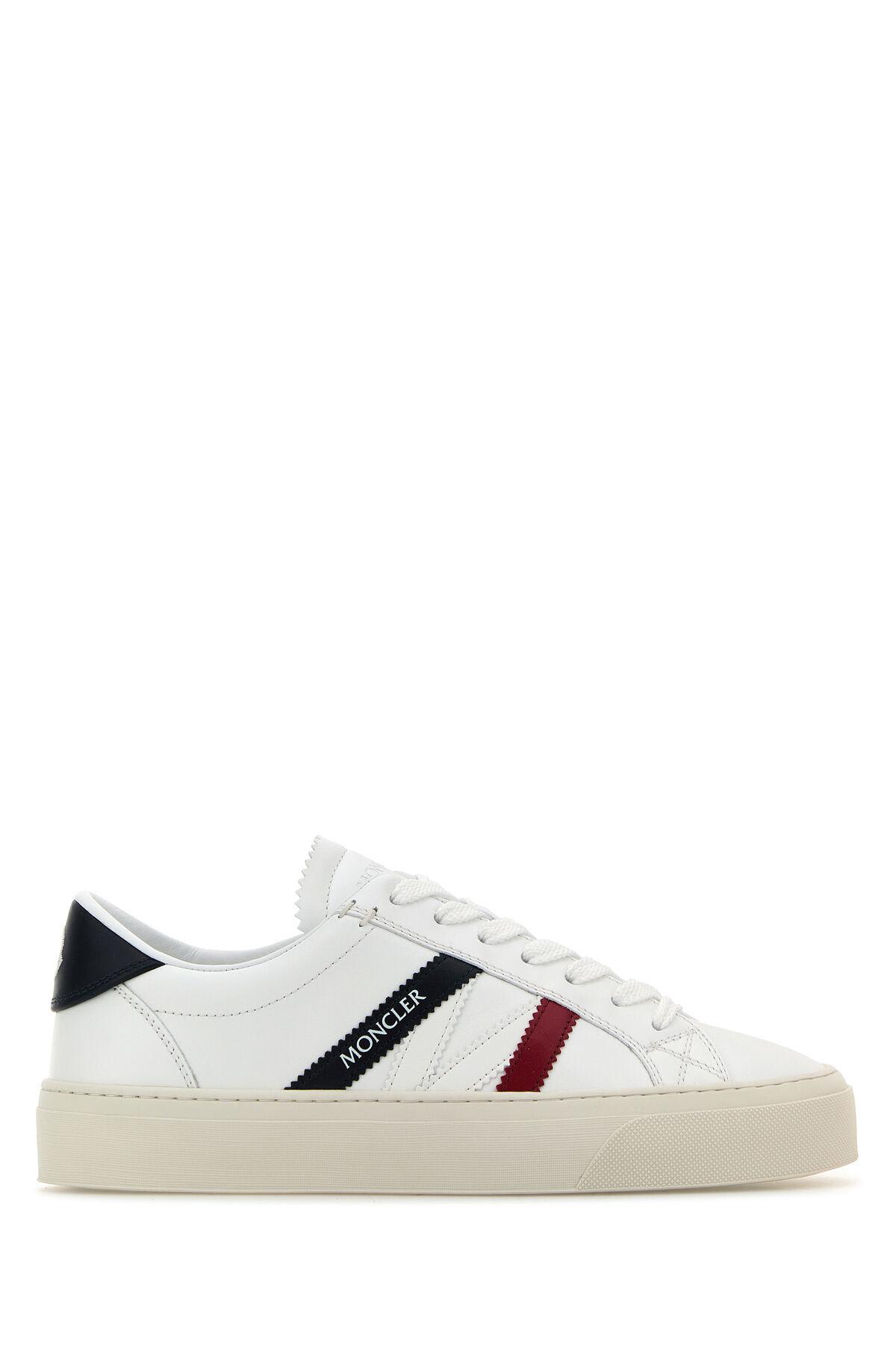 Shop Moncler White Leather Monaco 2 Sneakers