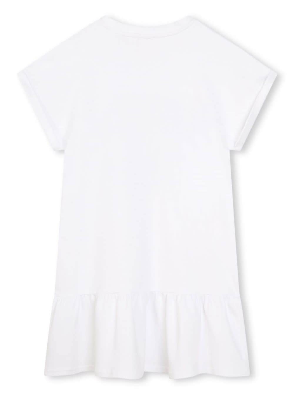 Shop Givenchy White Dress With Logo Lettering And Frill In Cotton Girl