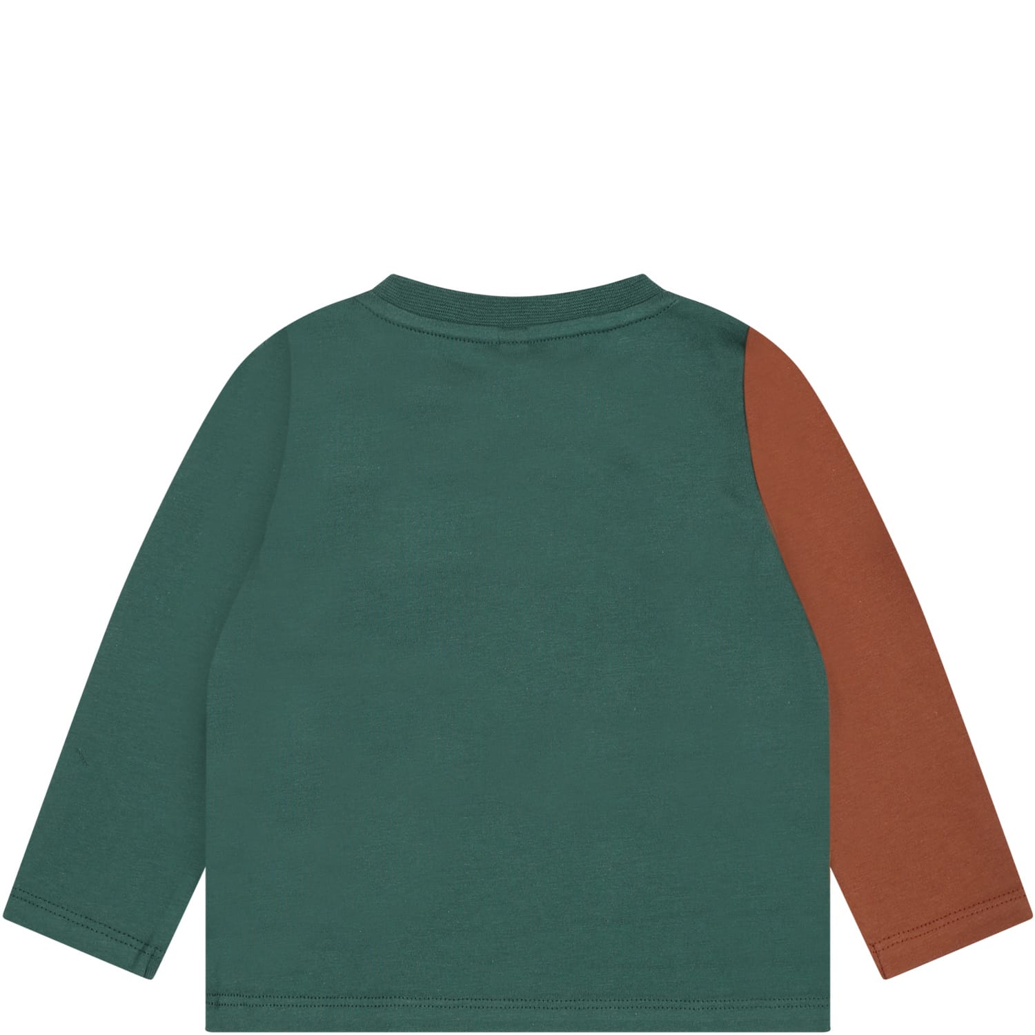 Shop Stella Mccartney Green T-shirt For Baby Boy With Logo And Print