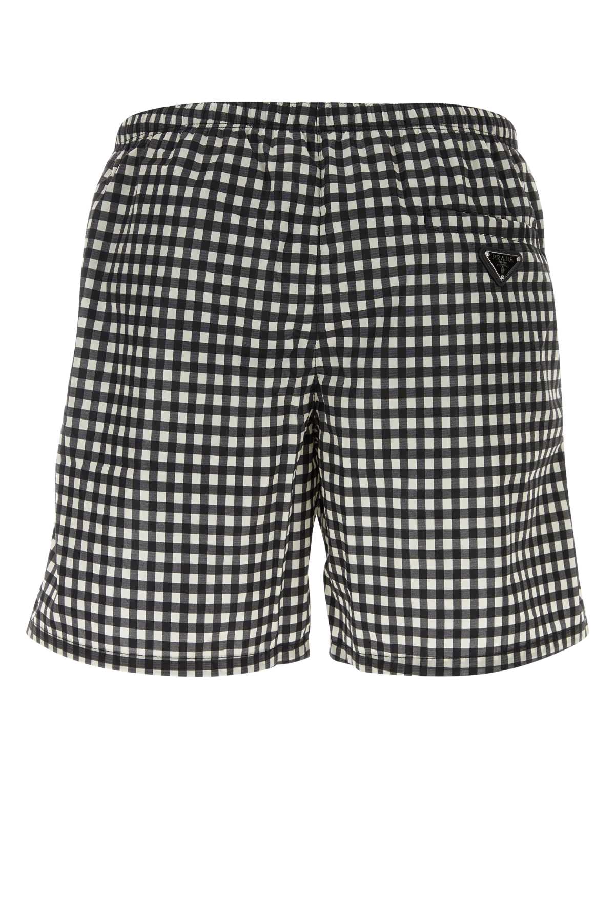 Shop Prada Printed Re-nylon Swimming Shorts In Bianconero