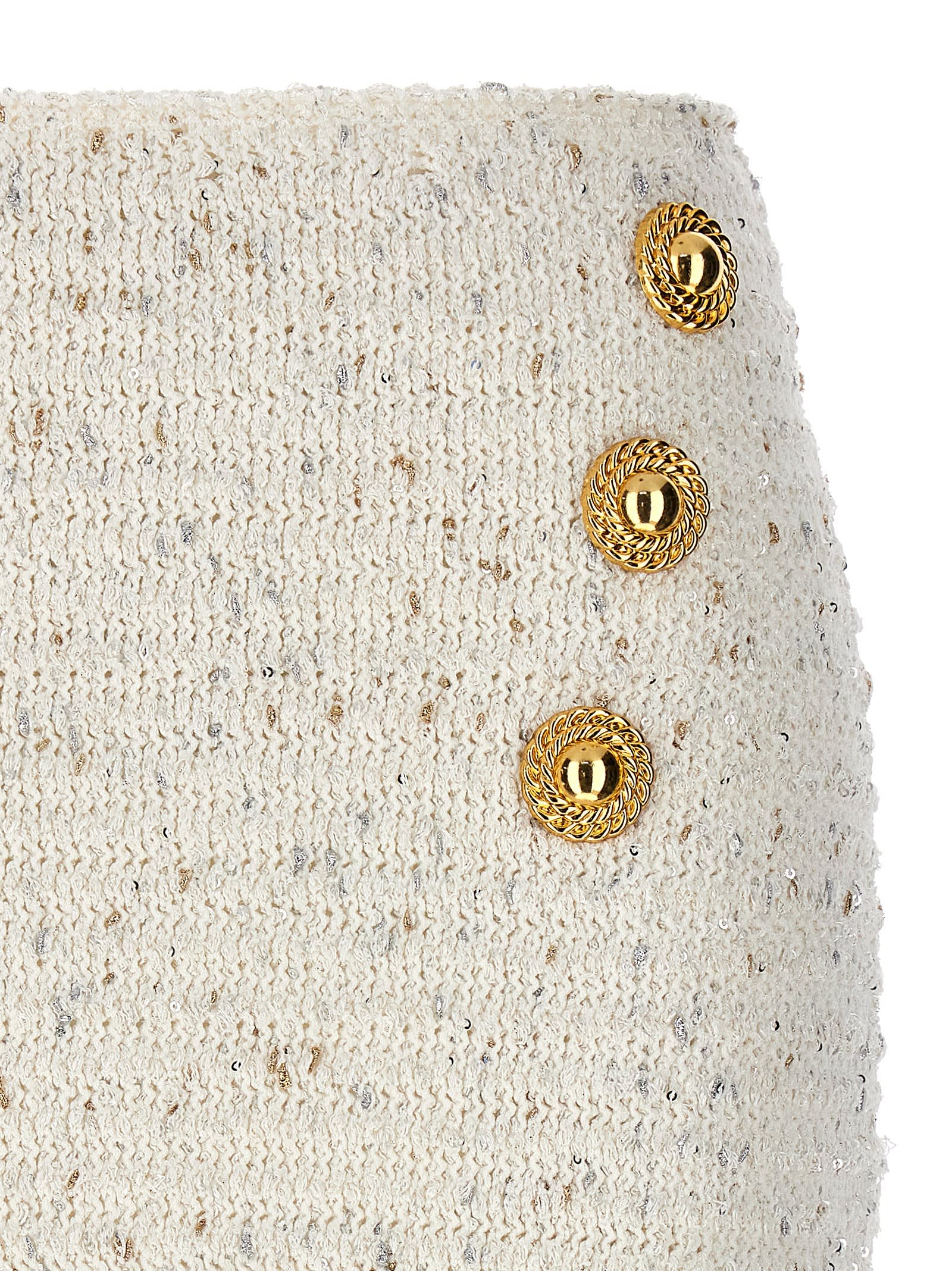 Shop Balmain Fringed Tweed Skirt In White