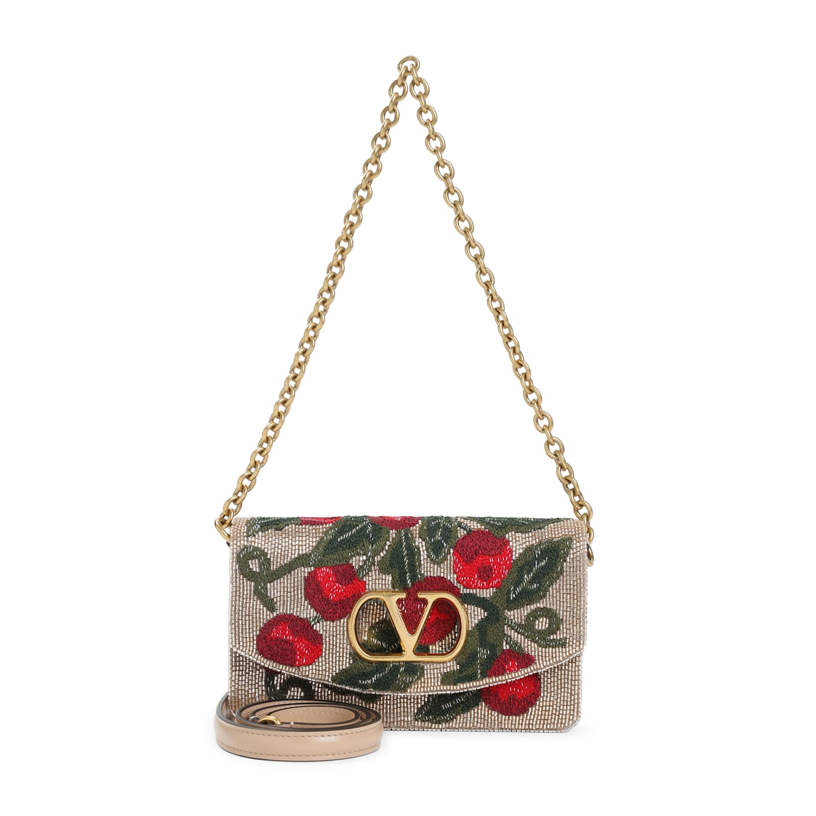 Valentino Garavani Vain Cherry Shoulder Bag In Silver