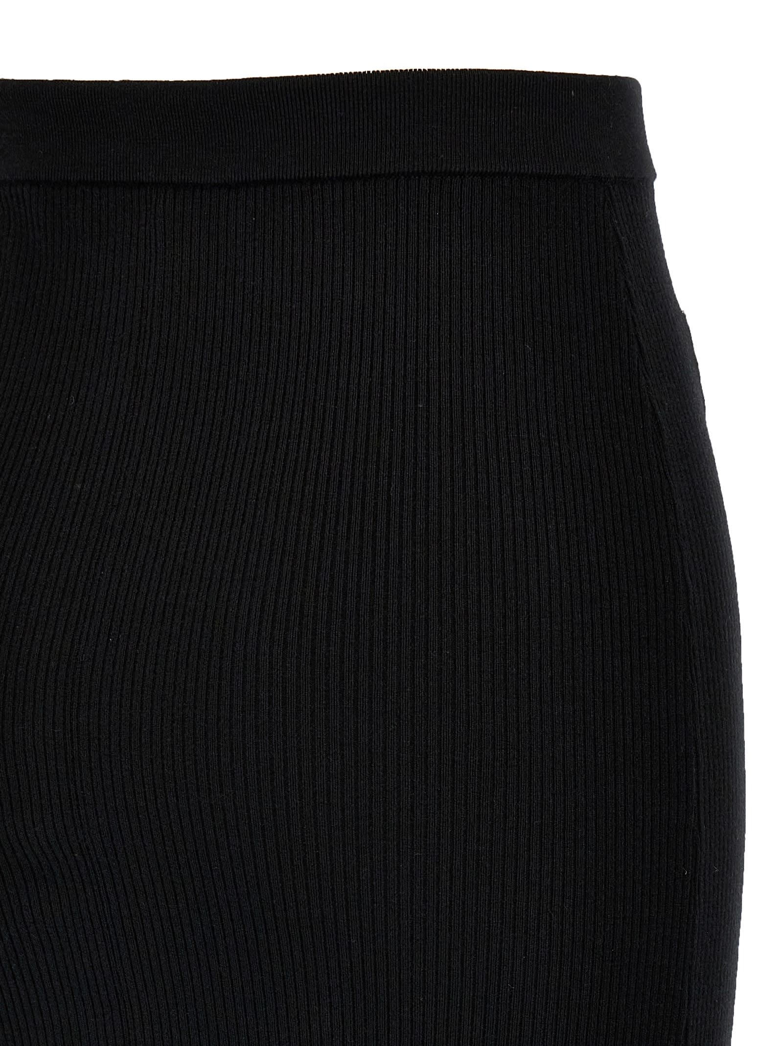 Alessandra Rich Ribbed Texture Midi Skirt With Front Slit In Black