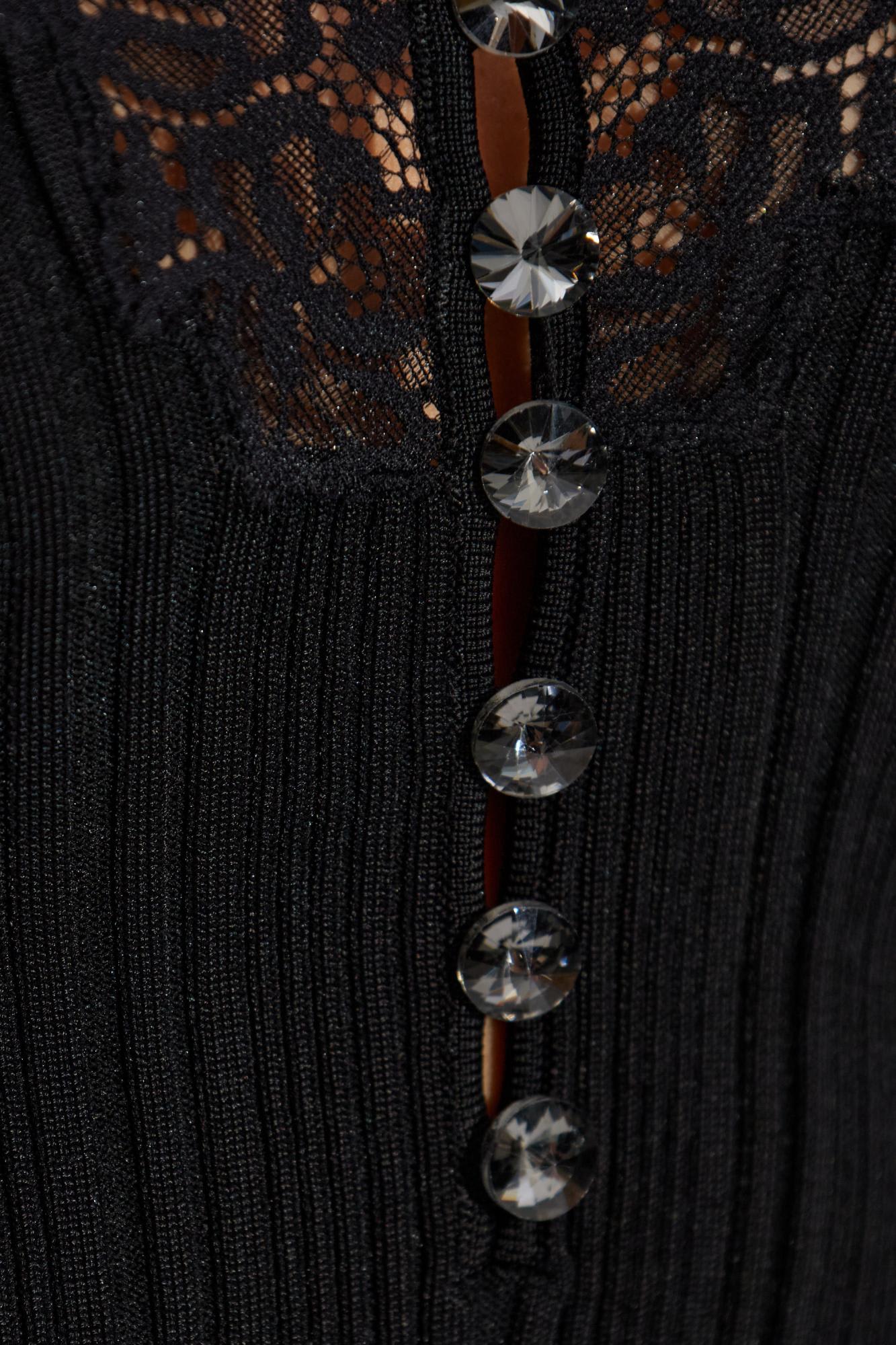 Self-portrait Ribbed Top With Shiny Buttons In Black