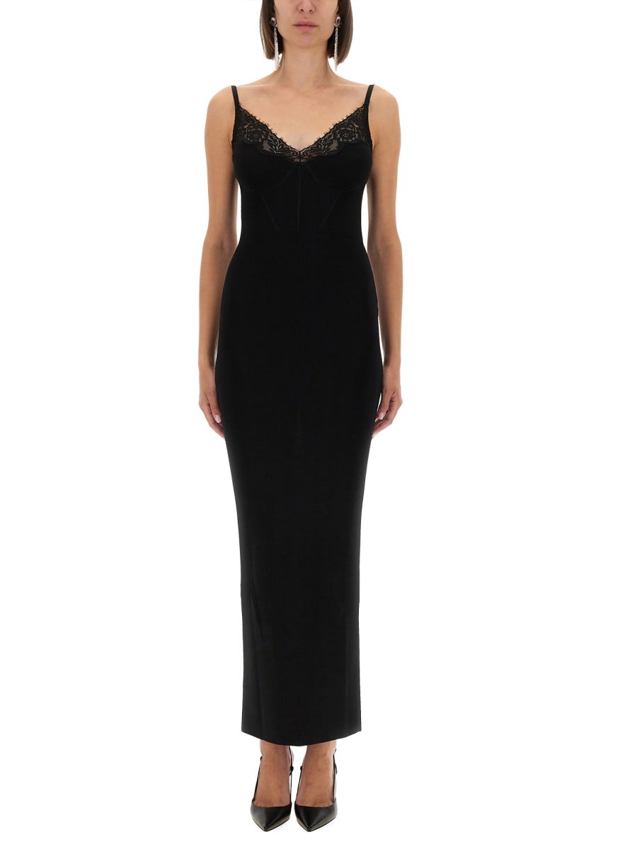 Self-portrait Long Knit Dress In Black