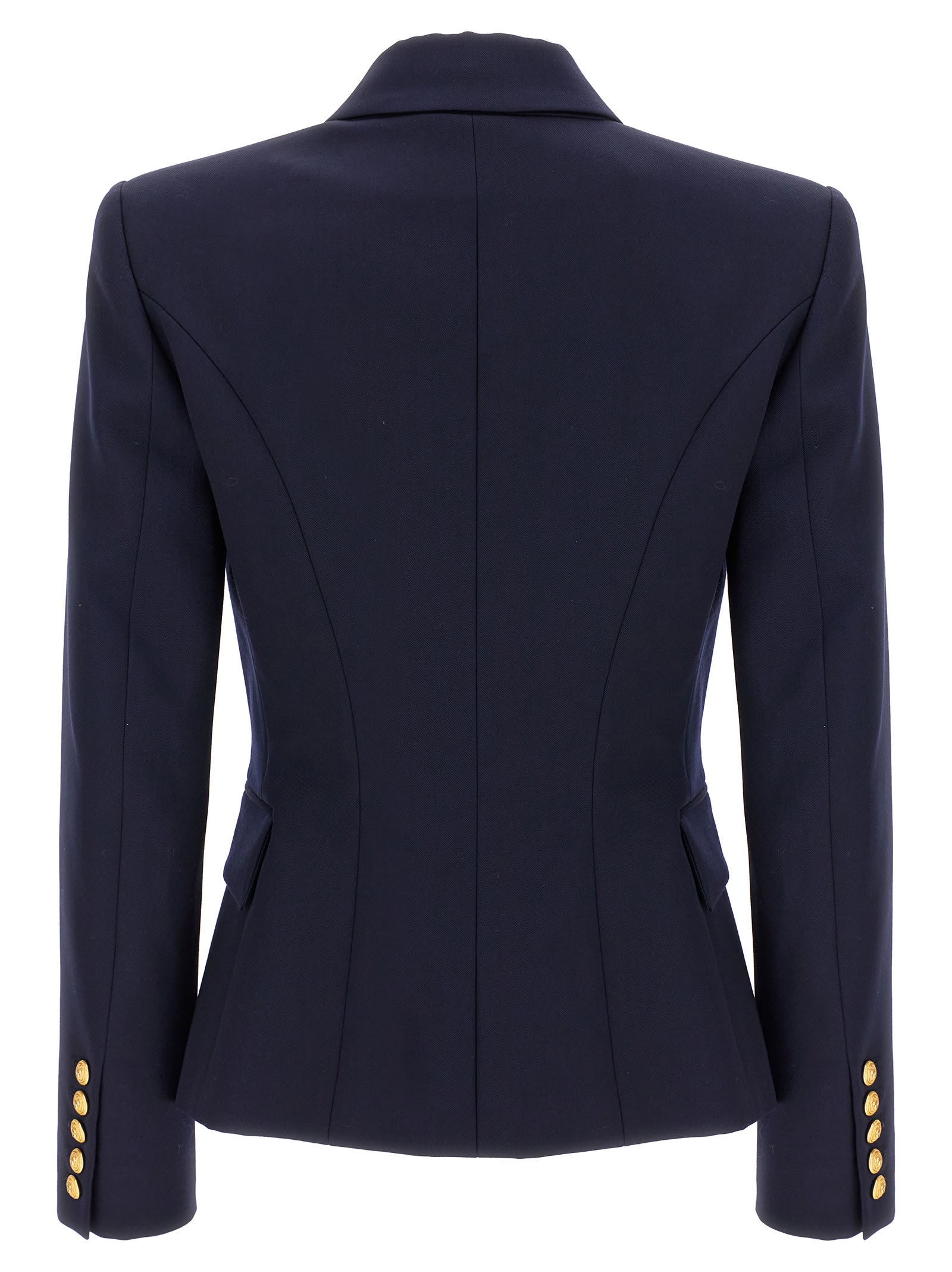 Shop Balmain Logo Button Double-breasted Blazer In Blue