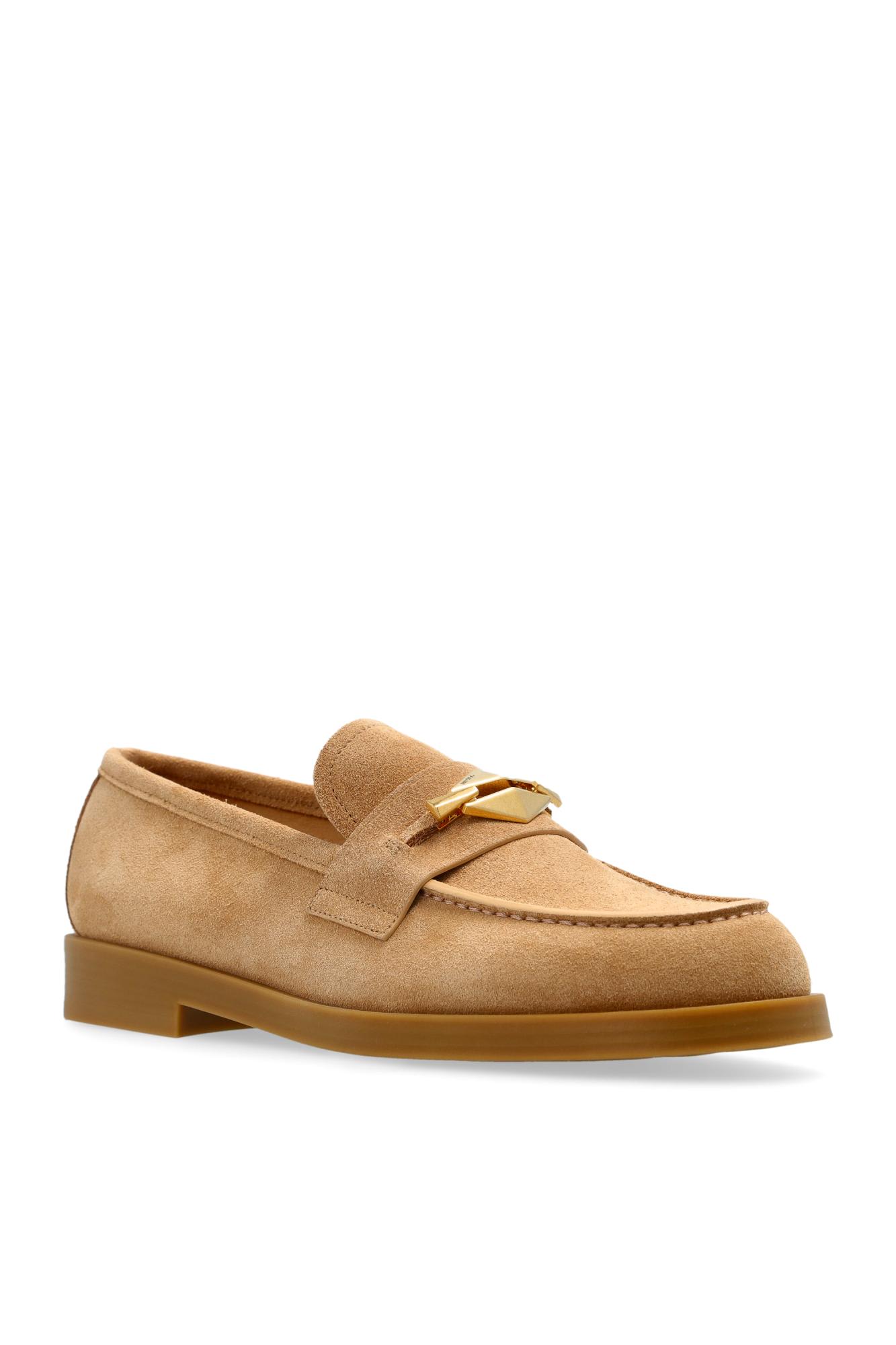 Jimmy Choo Maddie Diamond Suede Loafers In Biscuit