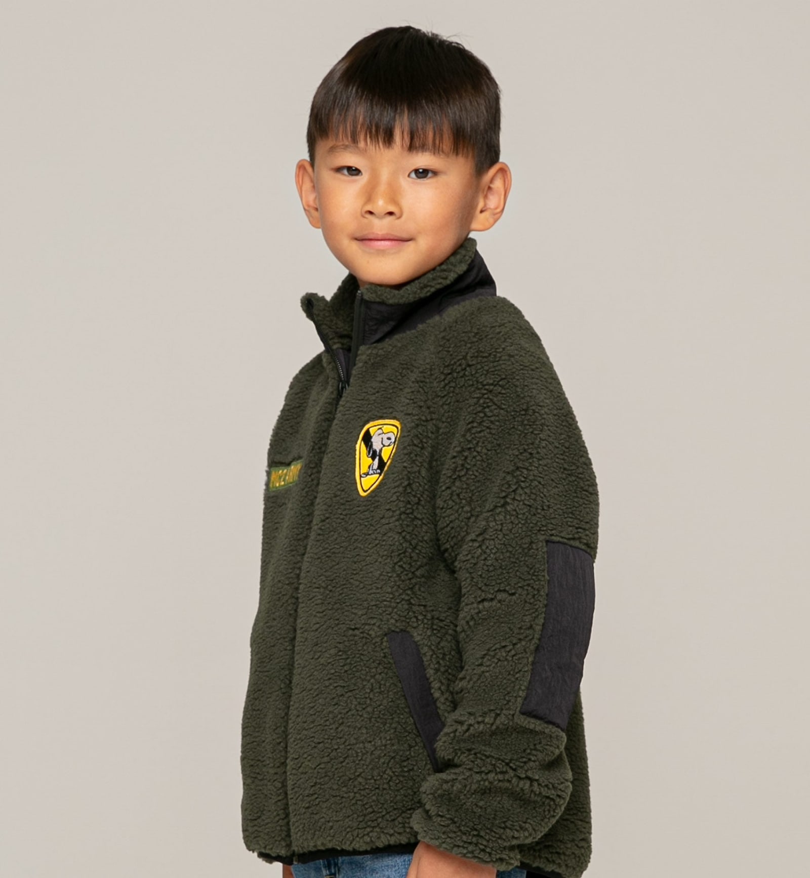 Shop Mc2 Saint Barth Kid Sherpa Jacket With Snoopy Patch Peanuts® Special Edition In Green