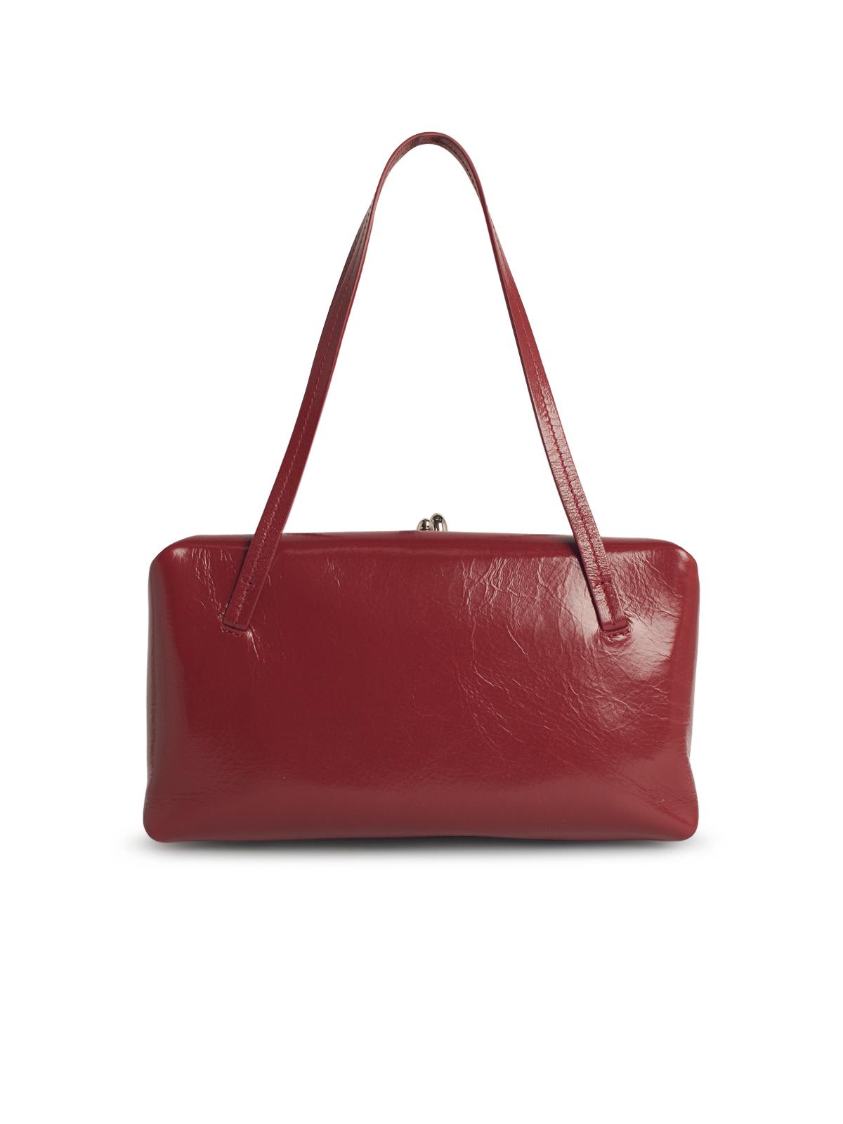 Jil Sander Small Leather Rectangular Top Handles Bag In Burgundy