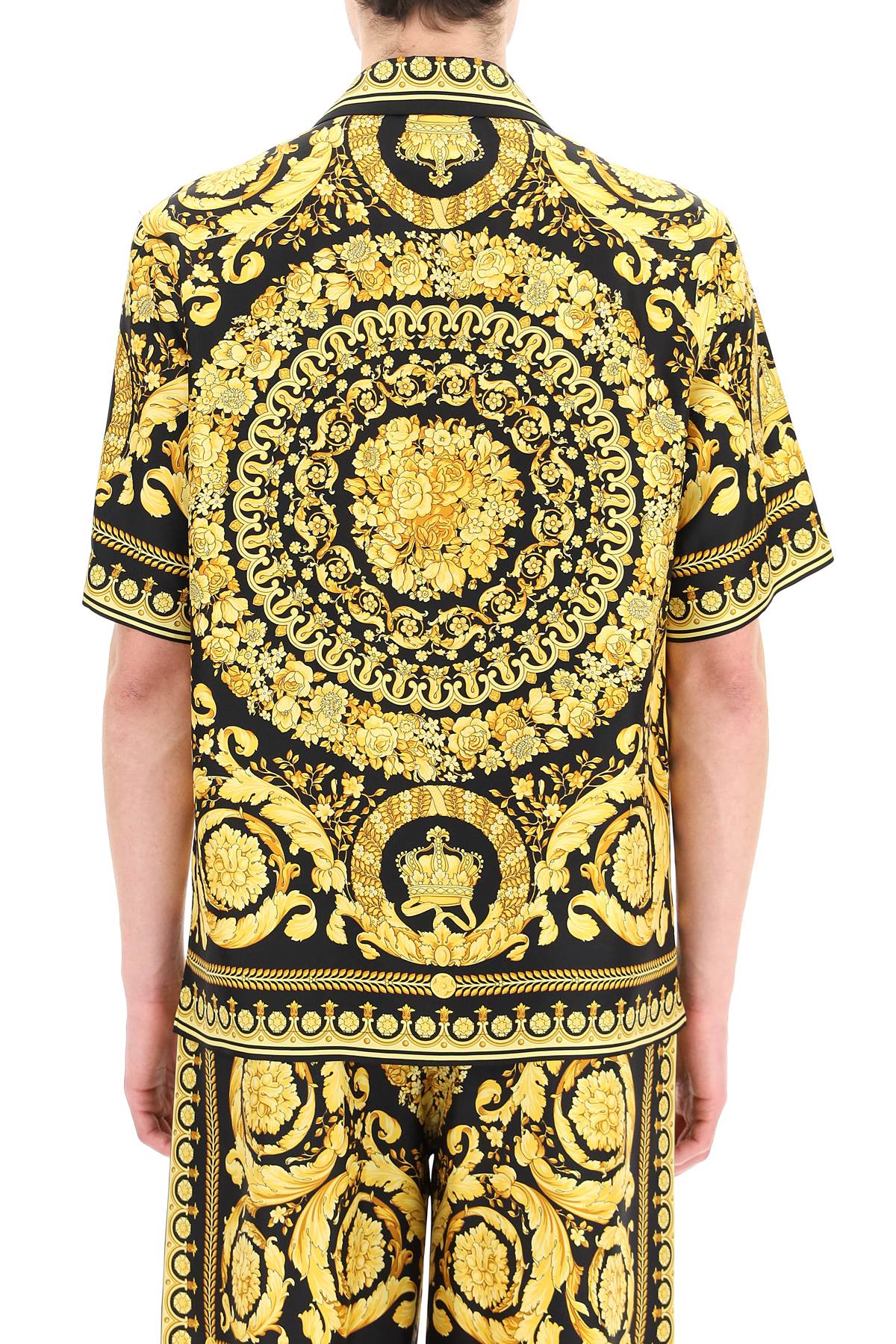 Shop Versace Barocco Print Silk Shirt In Yellow/black