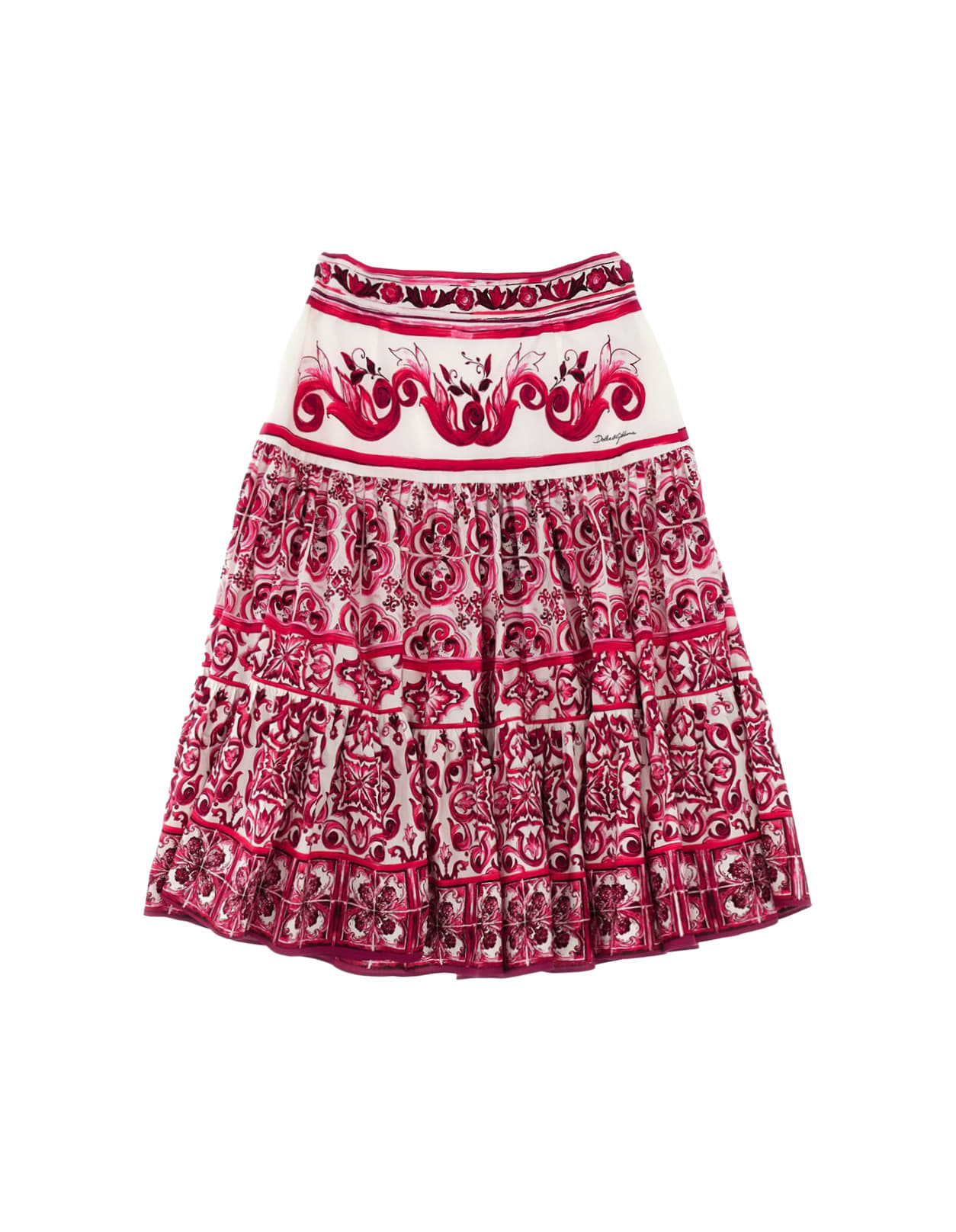 Shop Dolce & Gabbana Long Skirt With Fuchsia Majolica Print In Pink