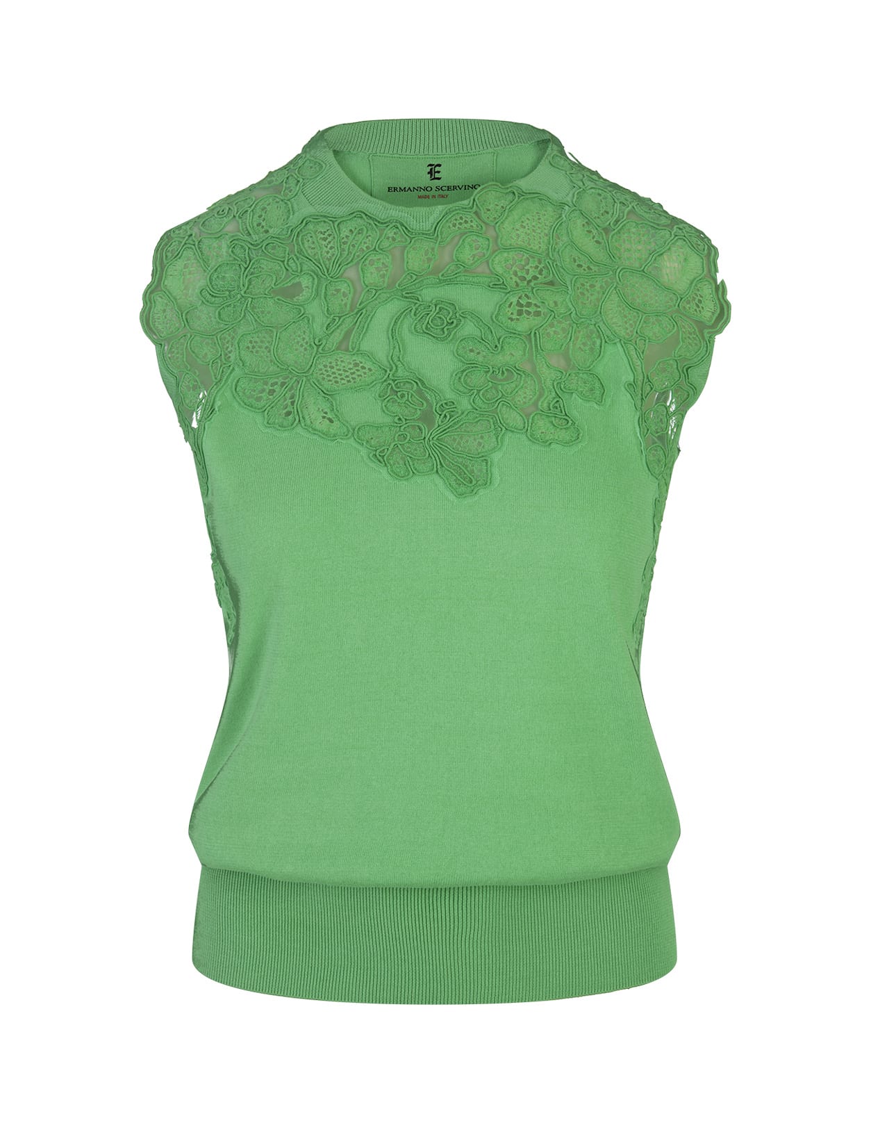 Ermanno Scervino Green Knitted Sleeveless Top With Lace