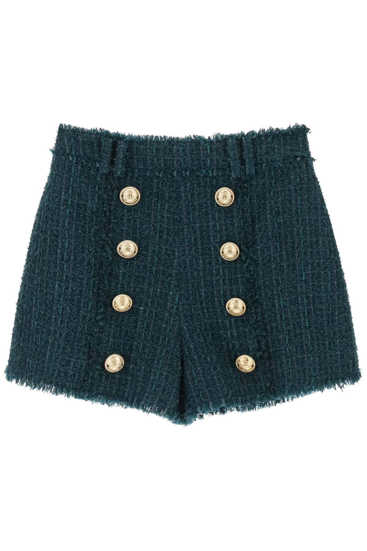 Shop Balmain Shorts In Tweed In Vert Fonce (green)