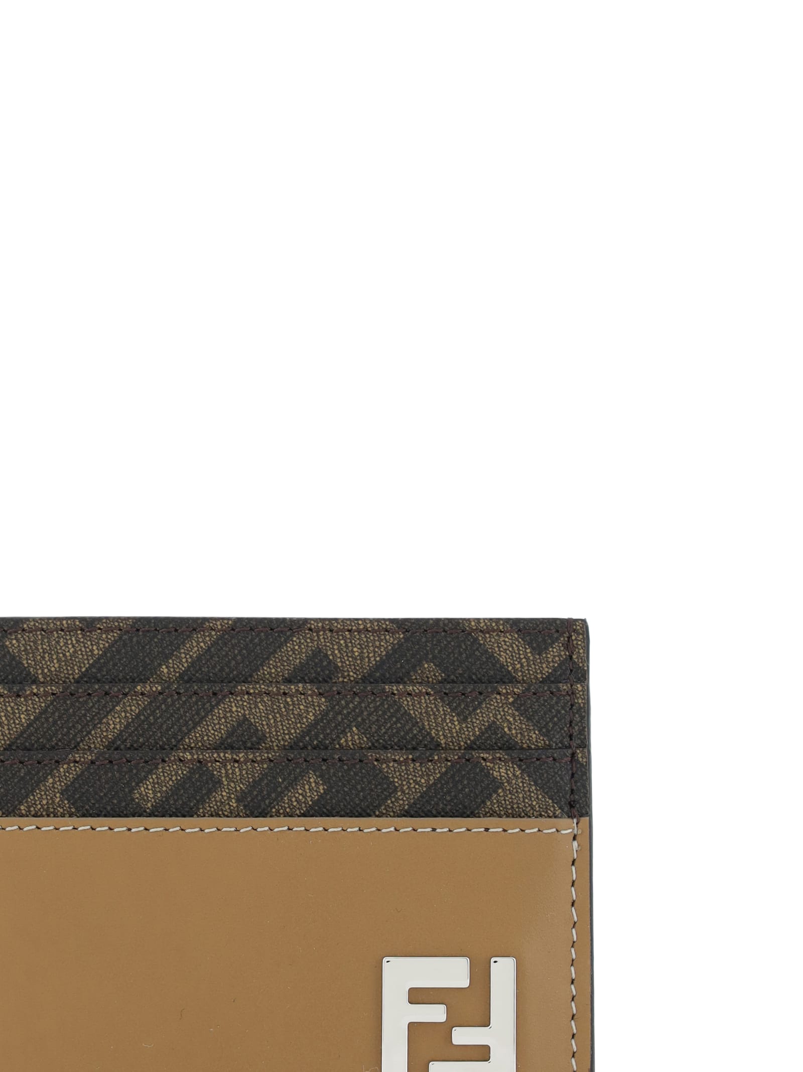 Fendi Beige Credit Card Holder In Sand/tbmr