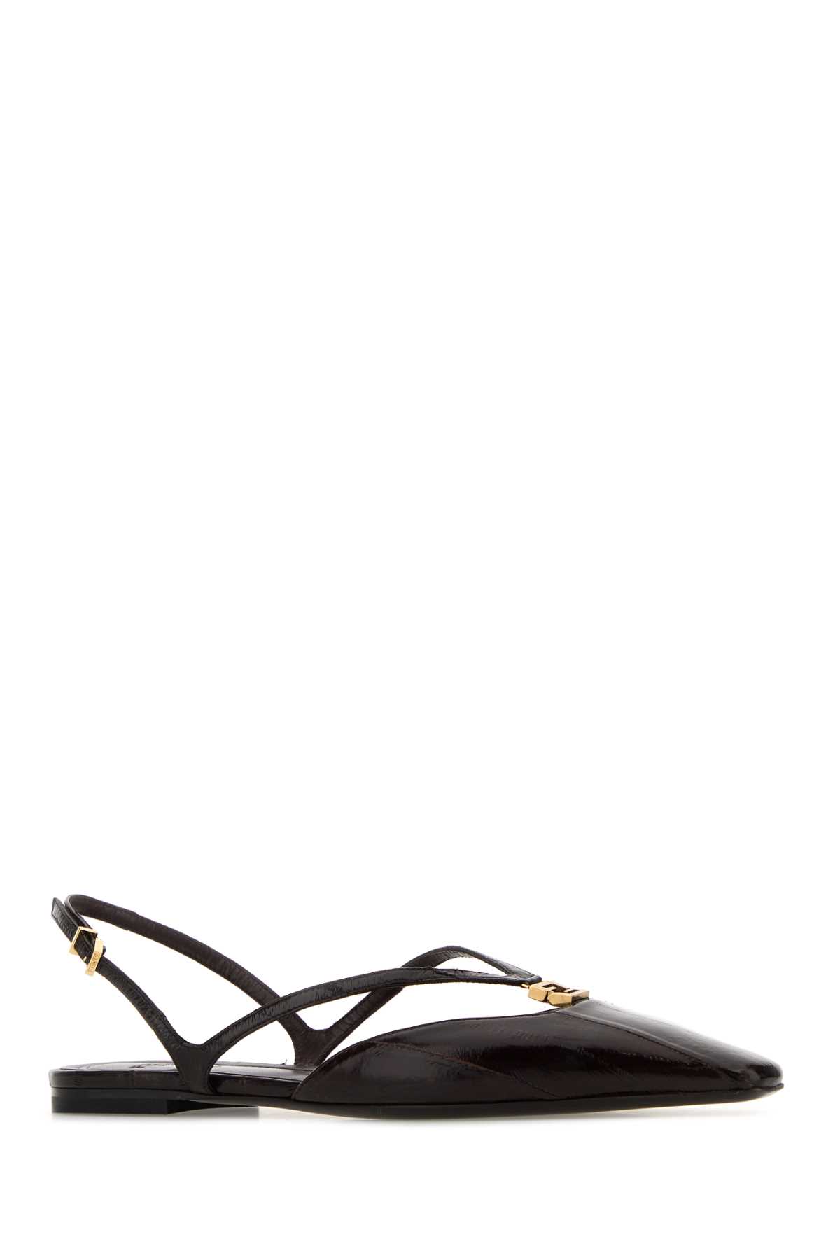Fendi Fold Slingback Leather Flats In Black