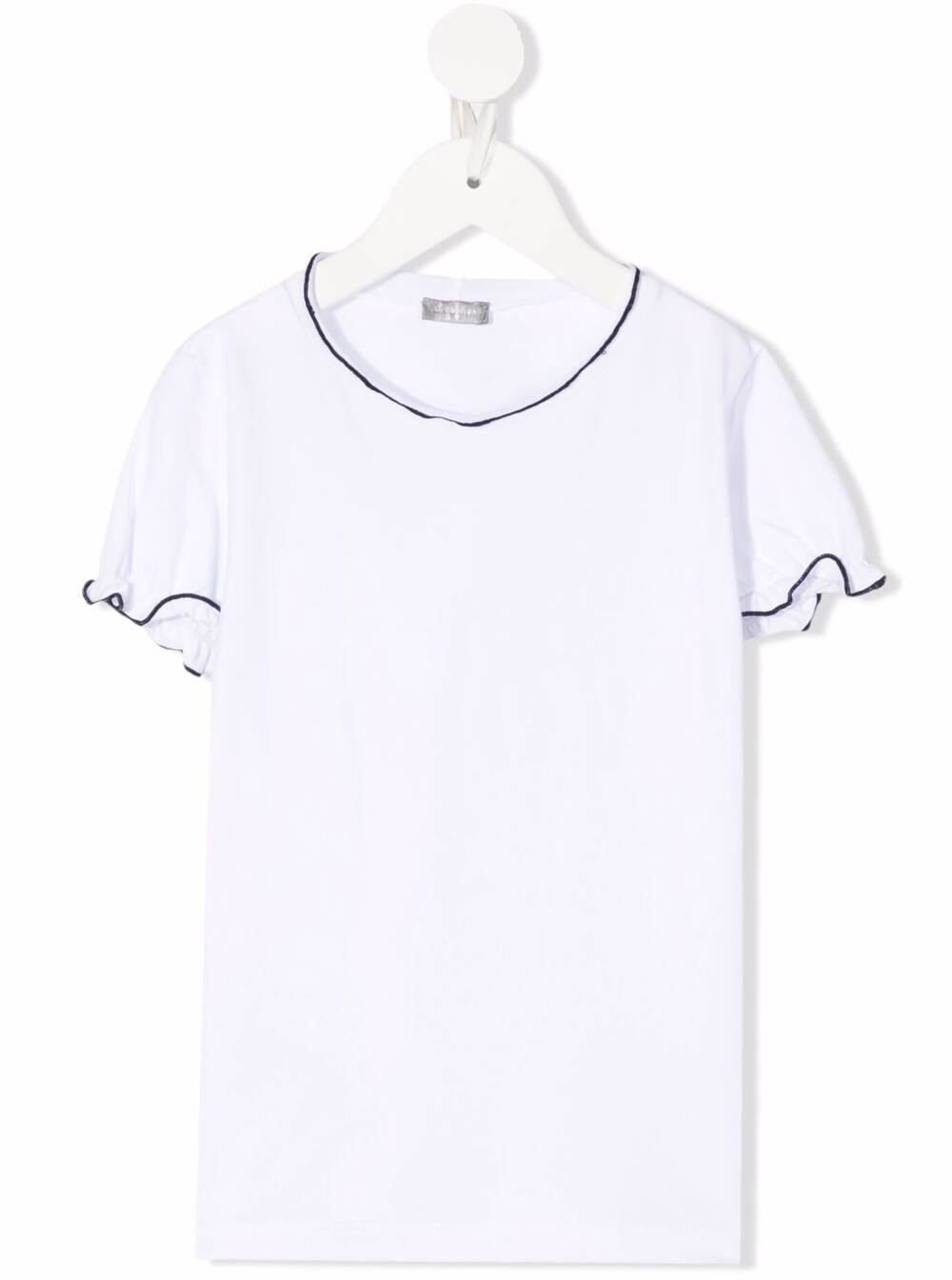 Il Gufo White Cotton T-shirt With Blue Edges