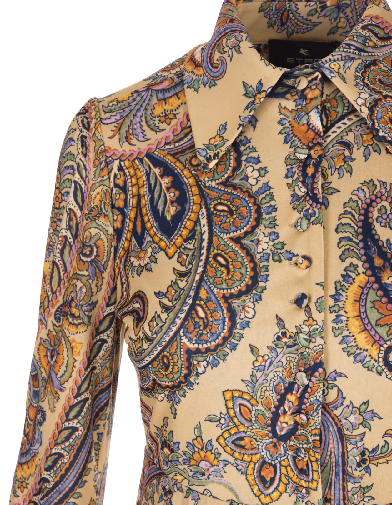 Shop Etro Beige Midi Shirt Dress With Paisley Ramage Motifs