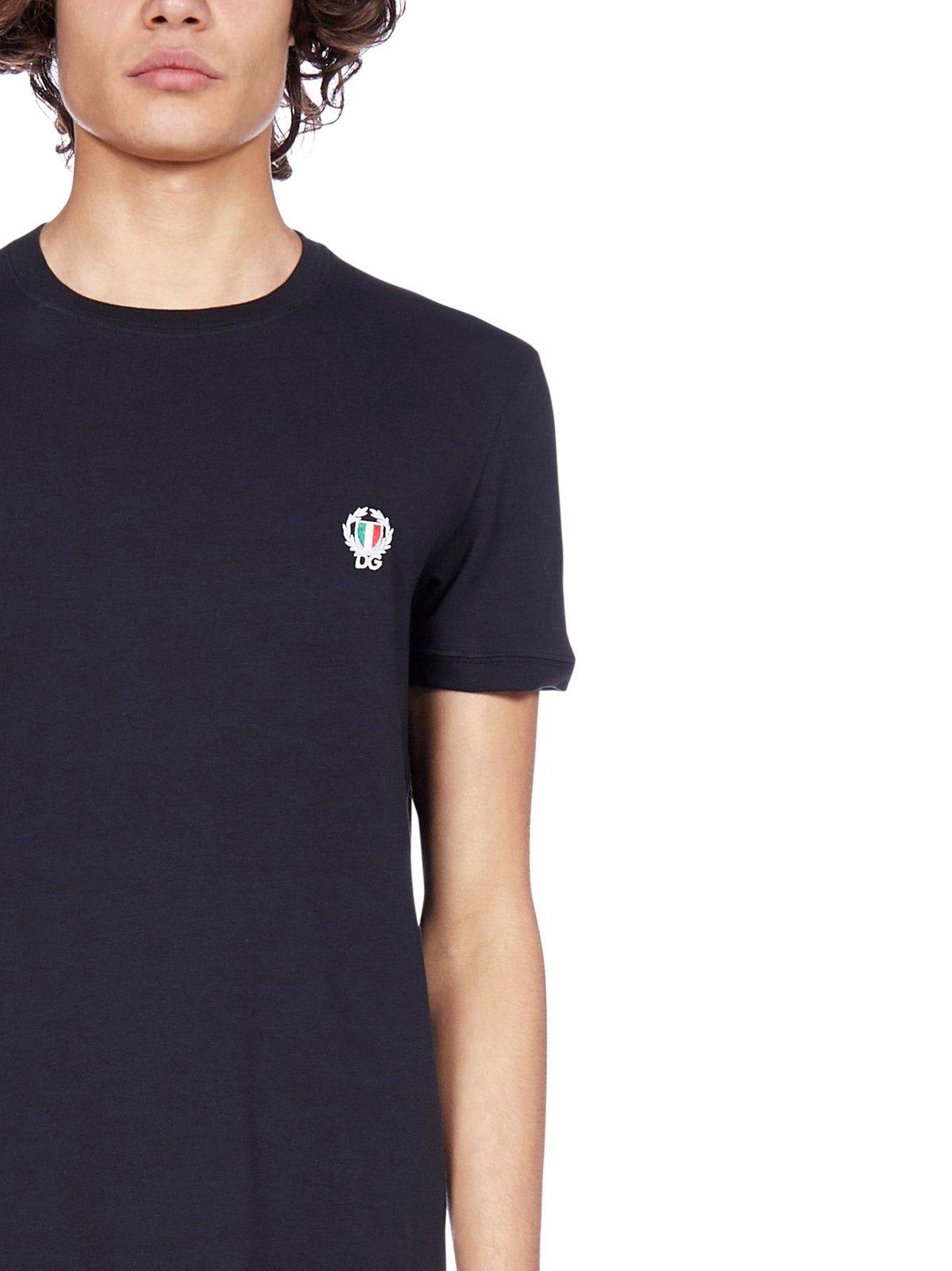 Shop Dolce & Gabbana Logo Embroidered Crewneck T-shirt In Blue