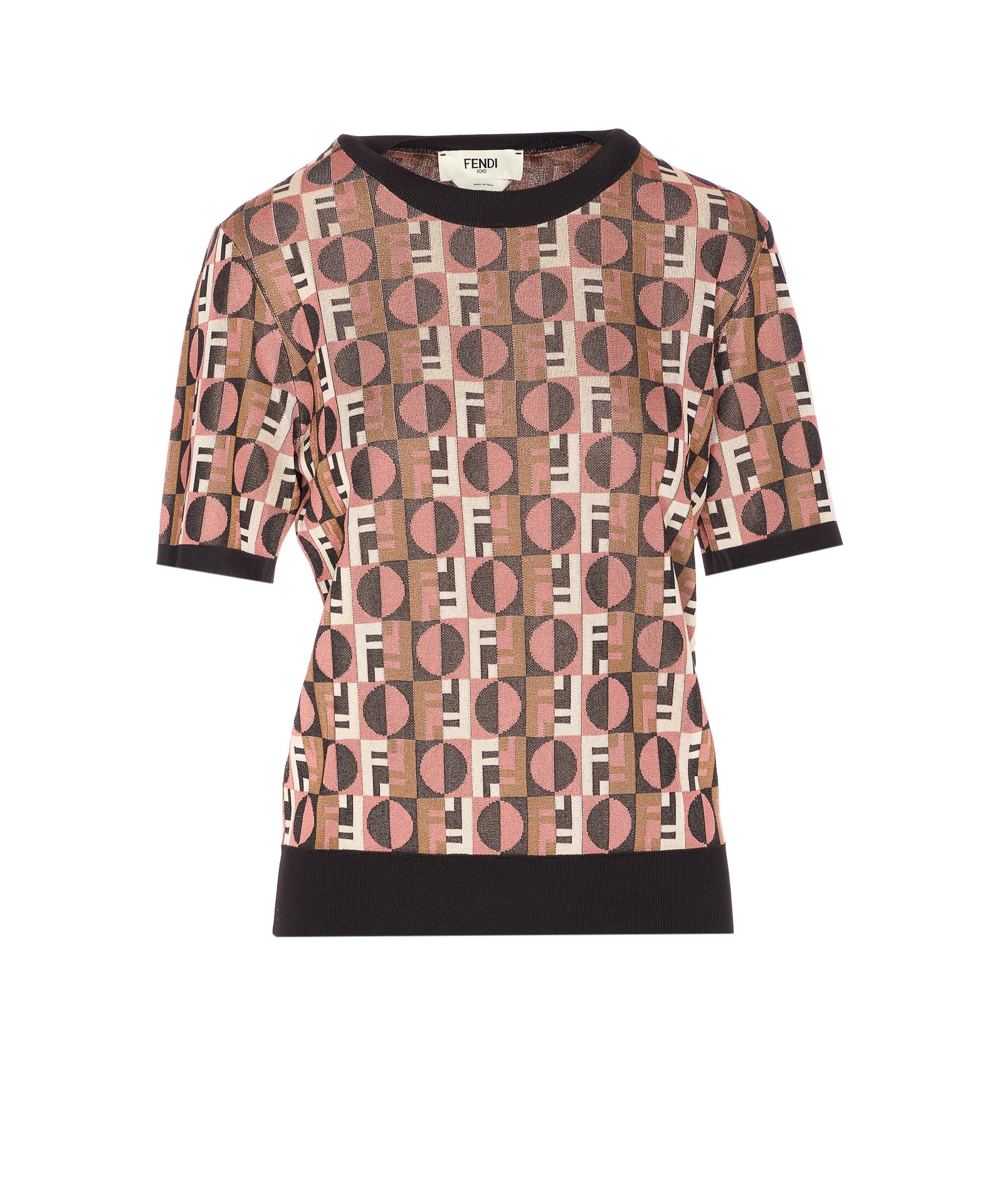 Fendi Three-dimensional Jacquard Sweater With Geometric Pattern In Brown