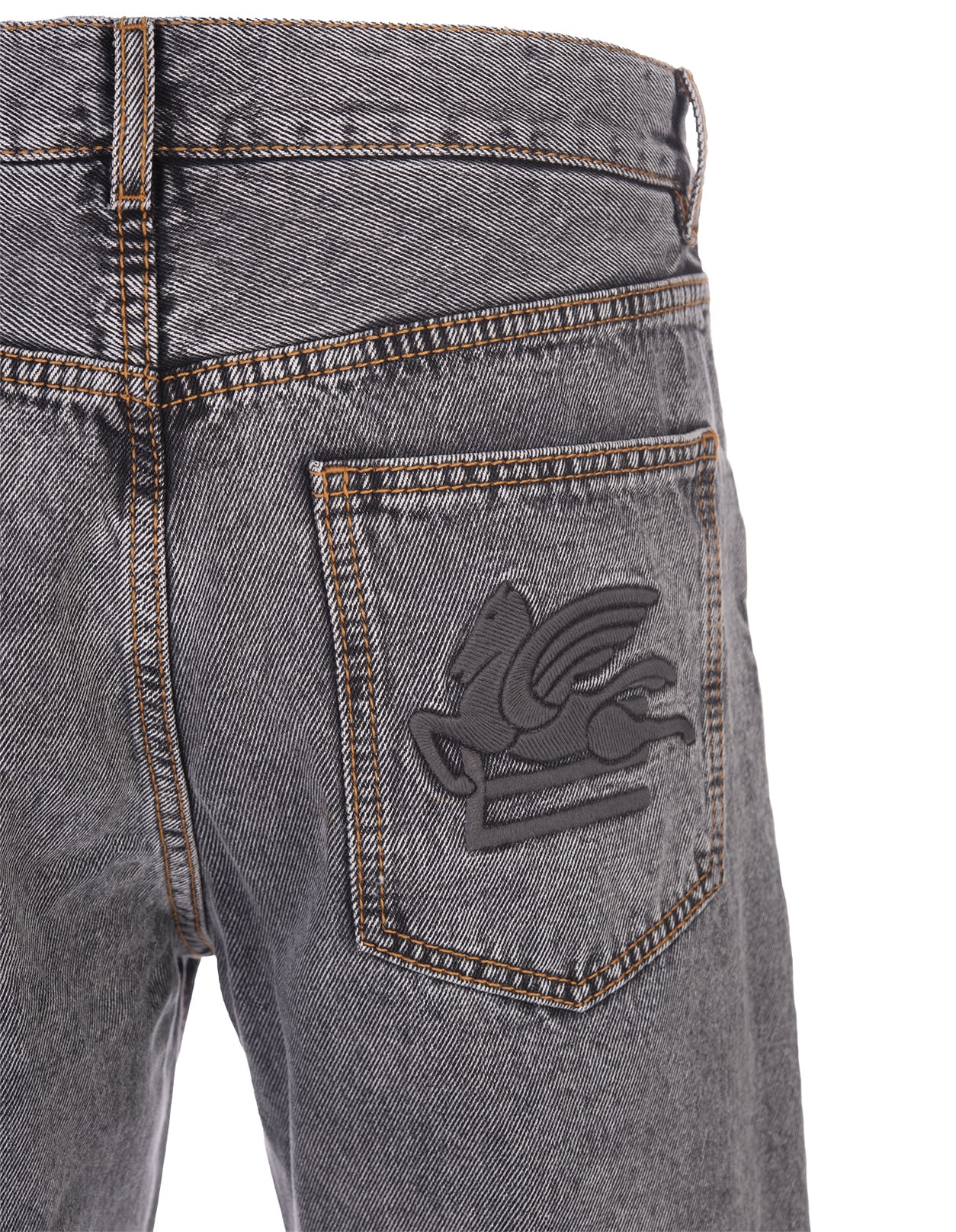 Shop Etro Grey Cotton Denim Jeans With Logo