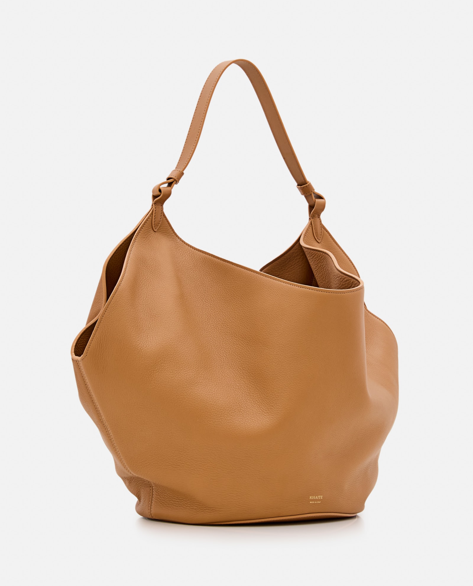 Shop Khaite Medium Lotus Leather Bag In Camel
