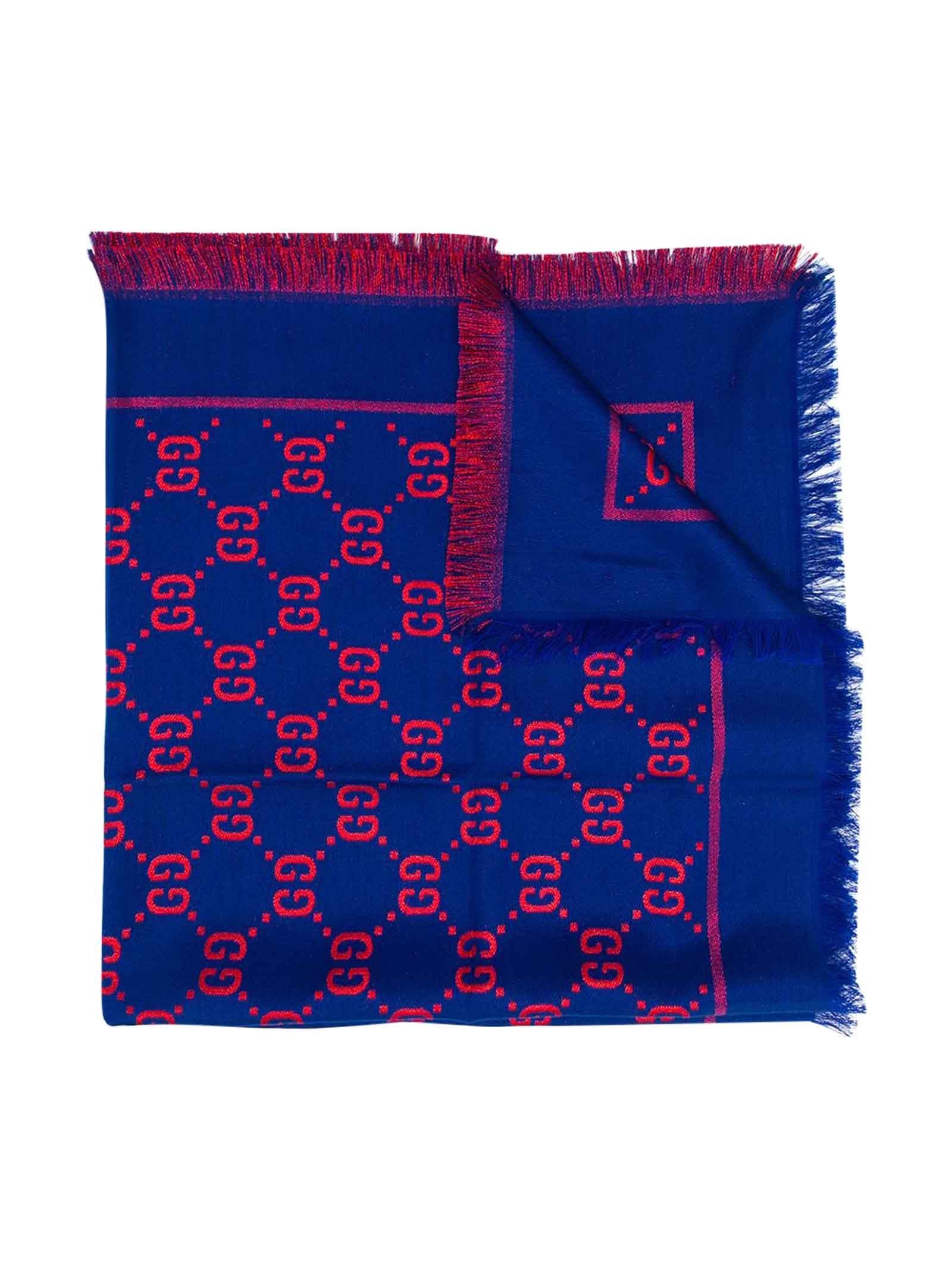 Gucci Blue And Red gg Scarf