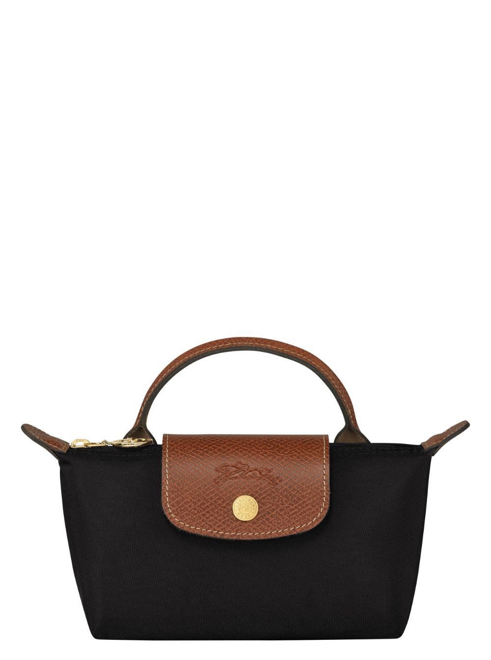 le Pliage Original Black Mini Bag With Logo Engraved On The Front In Leather And Canvas Woman