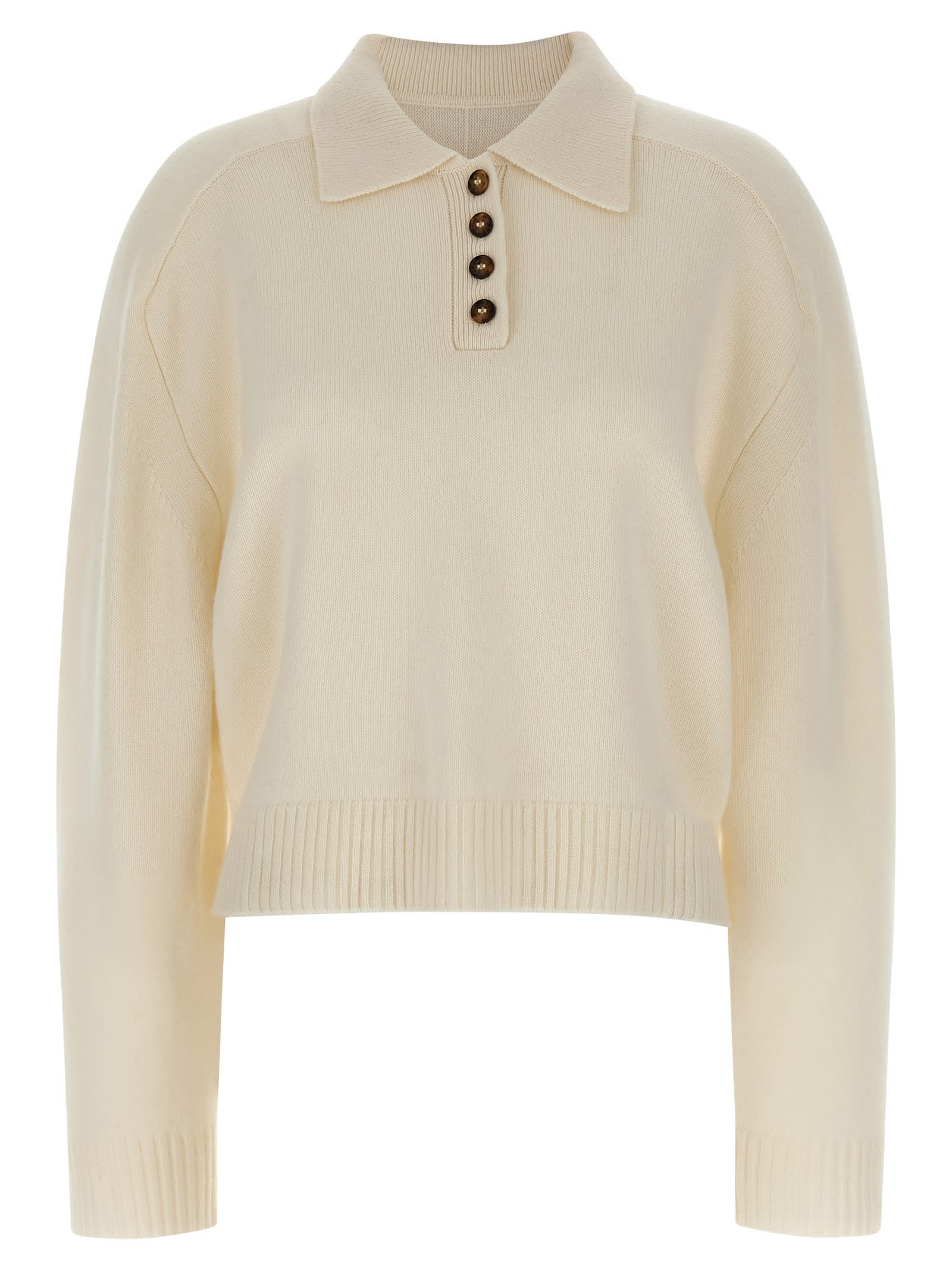 Loulou Studio Ivory Cashmere Polo Shirt In White