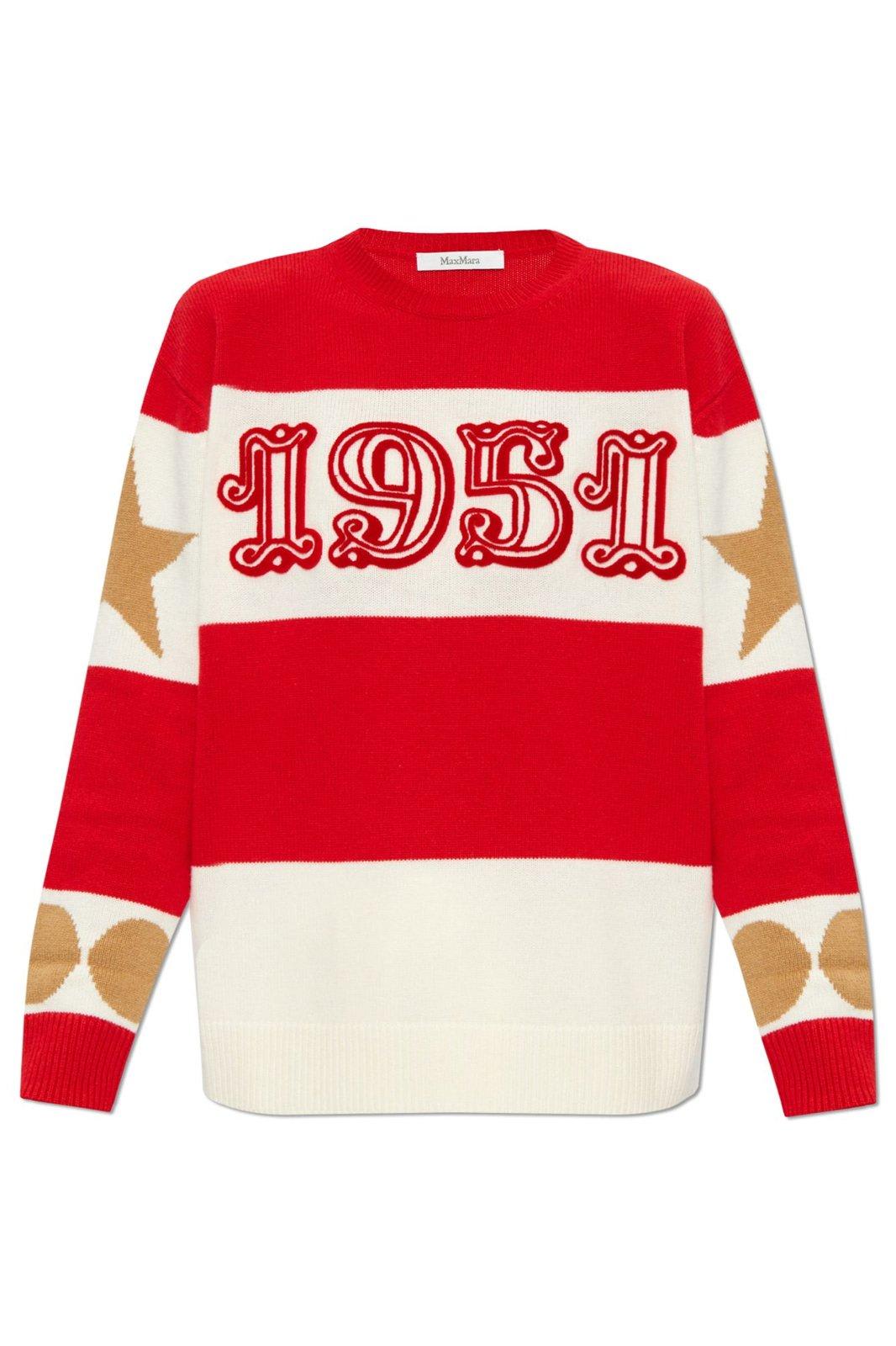 Max Mara Dirce Over Sweater In Red Jacquard Wool In Red