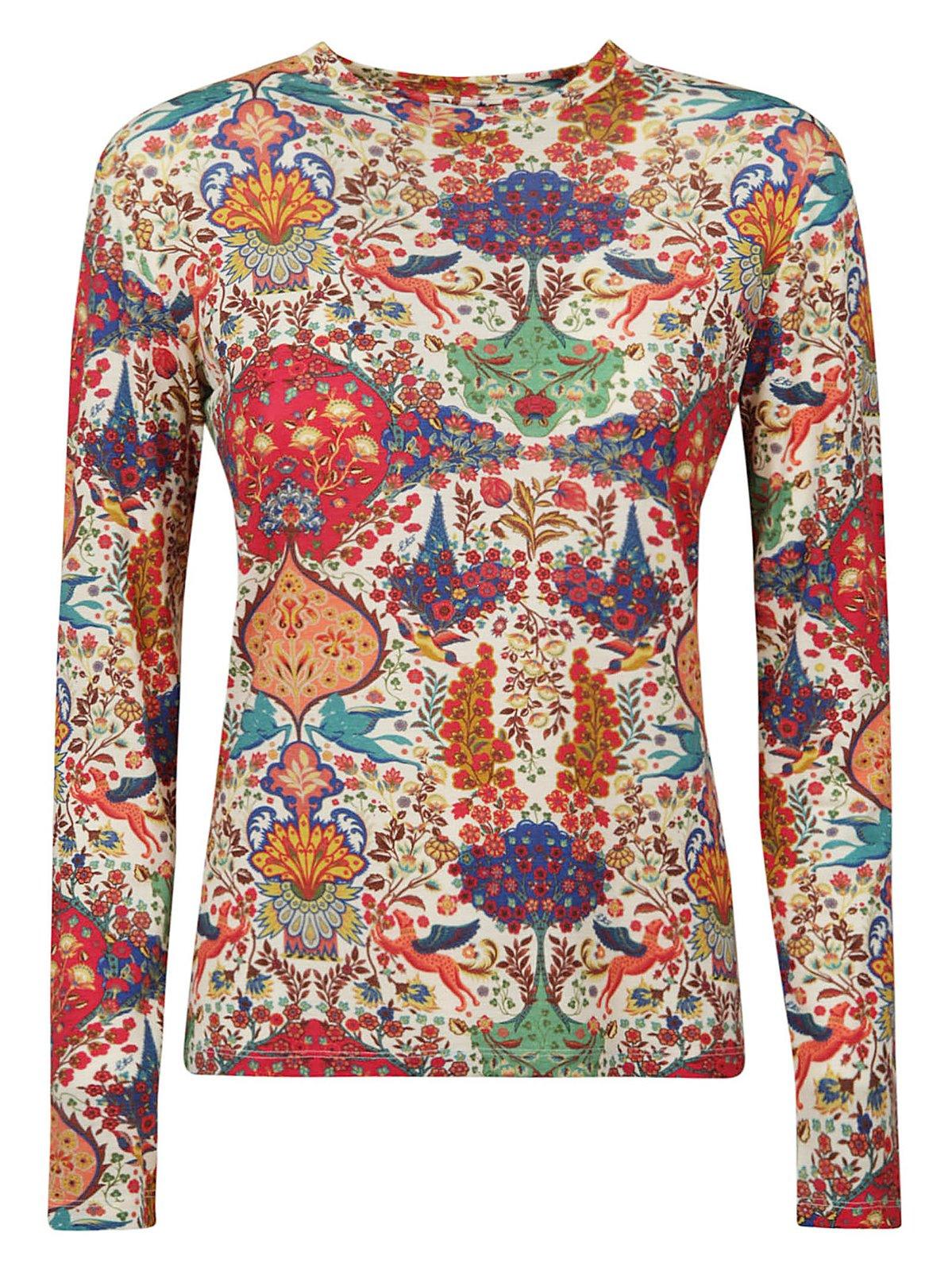 Etro Allover Floral Printed Crewneck Knitted Top