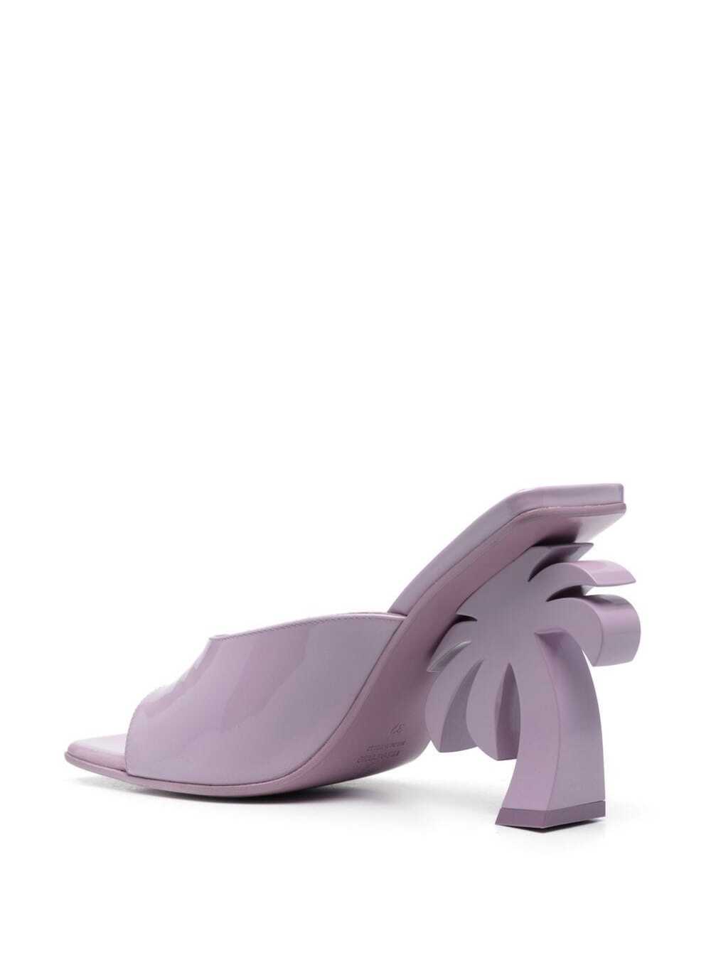 Shop Palm Angels Palm Tree Purple Mules With Palm Tree-shaped Heel In Leather Woman In Violet