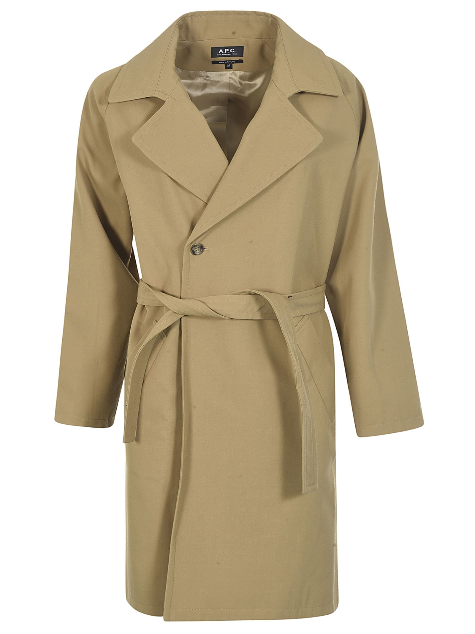 A.p.c. Single Button Belted Coat In Camel