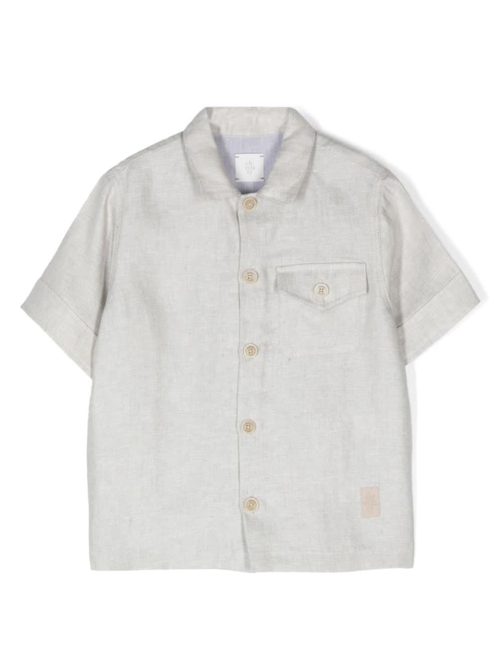 Shop Eleventy Grey Linen Short-sleeved Shirt